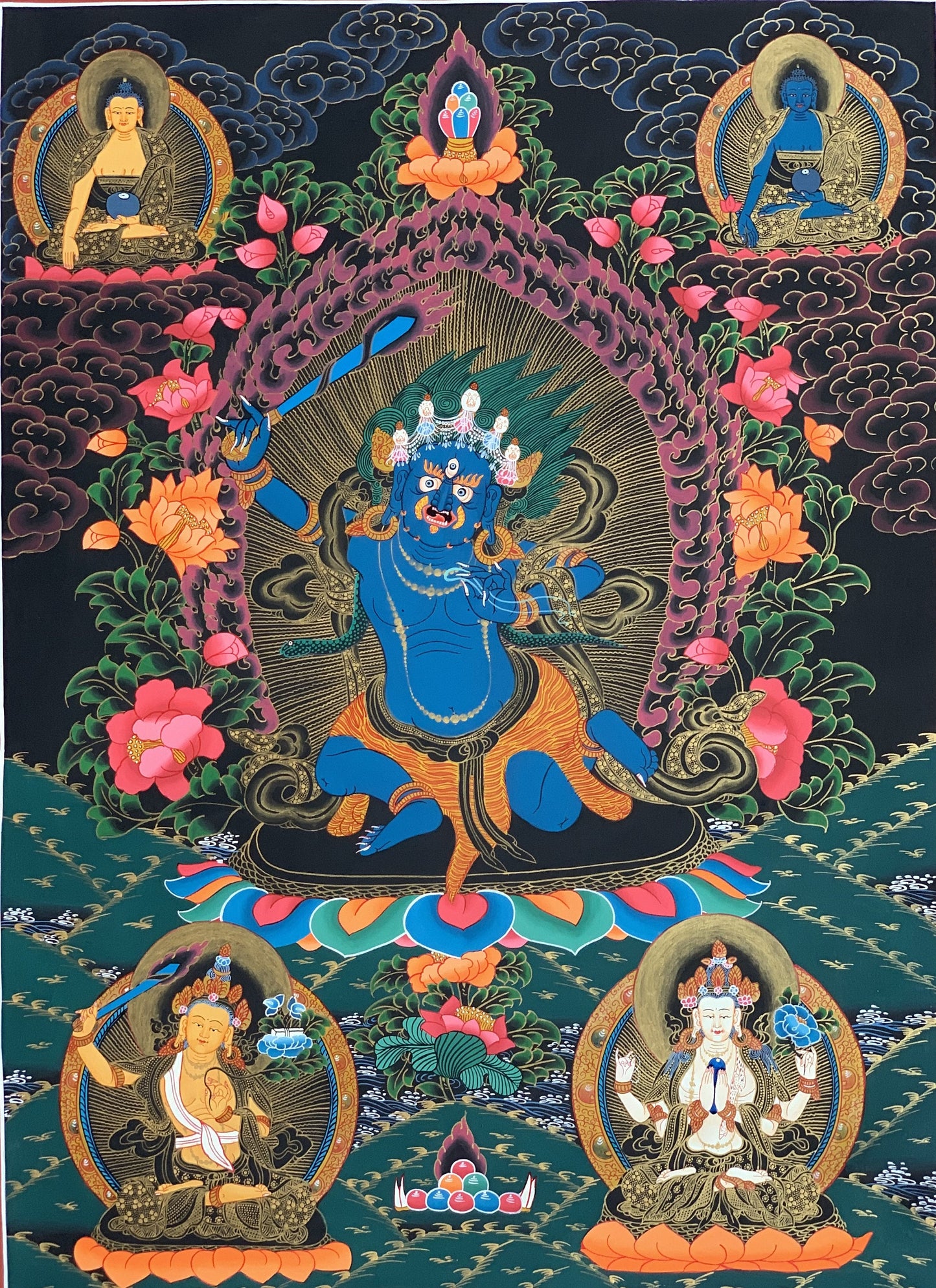 2 Armed Mahakala/ Kalabhairava Masterpiece Master Quality Original Tibetan Thangka Painting Compassion Meditation Art  21 x 27 -Inches