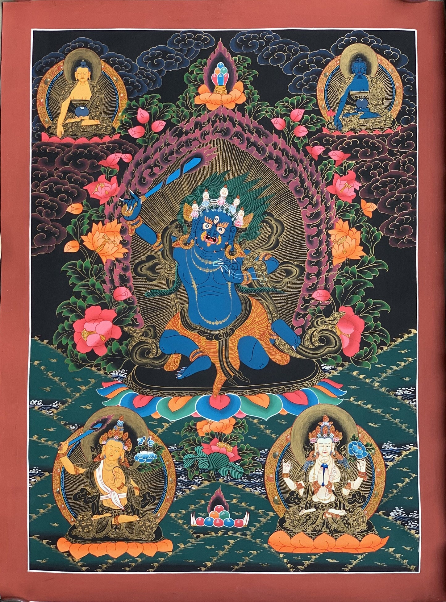 2 Armed Mahakala/ Kalabhairava Masterpiece Master Quality Original Tibetan Thangka Painting Compassion Meditation Art  21 x 27 -Inches