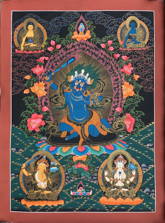 2 Armed Mahakala/ Kalabhairava Masterpiece Master Quality Original Tibetan Thangka Painting Compassion Meditation Art  21 x 27 -Inches