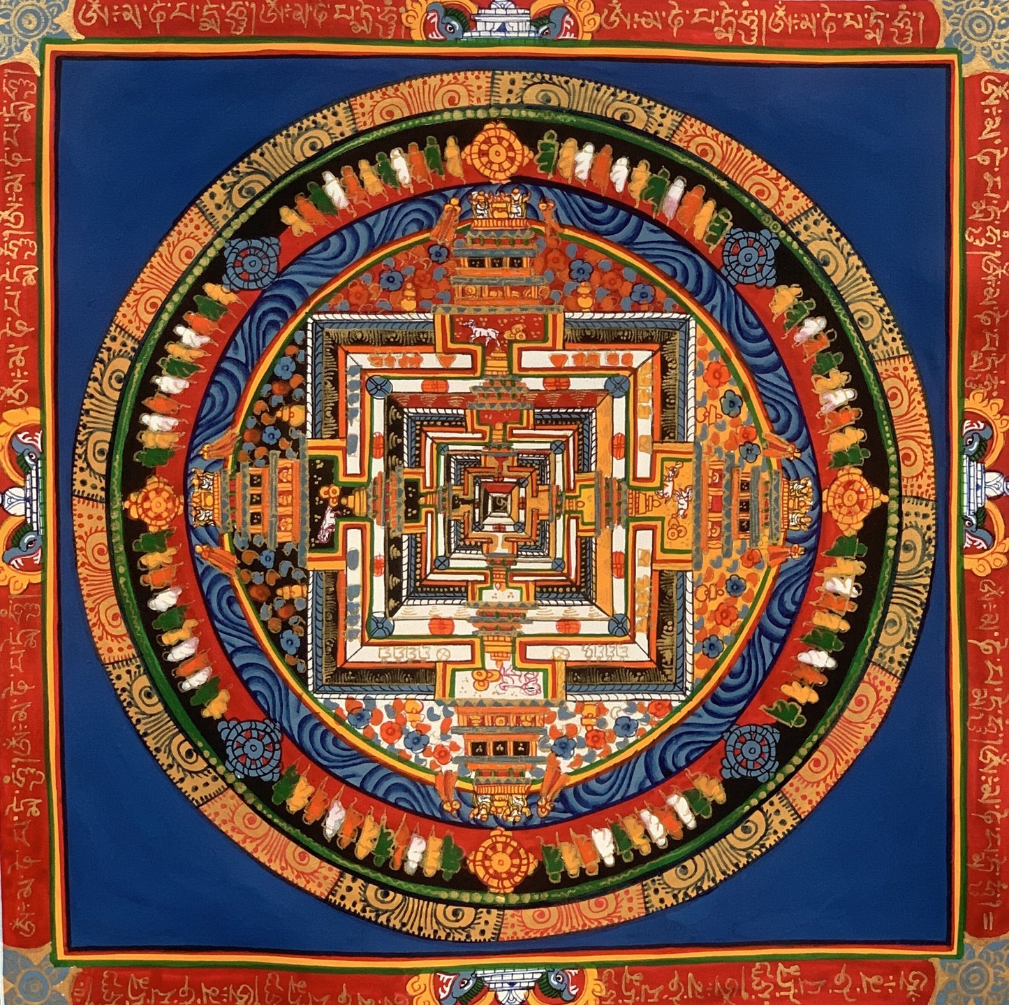 Wheel of Life, Wheel of Time, Kalachakra Mantra Mandala Hand Painted Original Tibetan Thangka Meditation Art  12 x 12 Inch