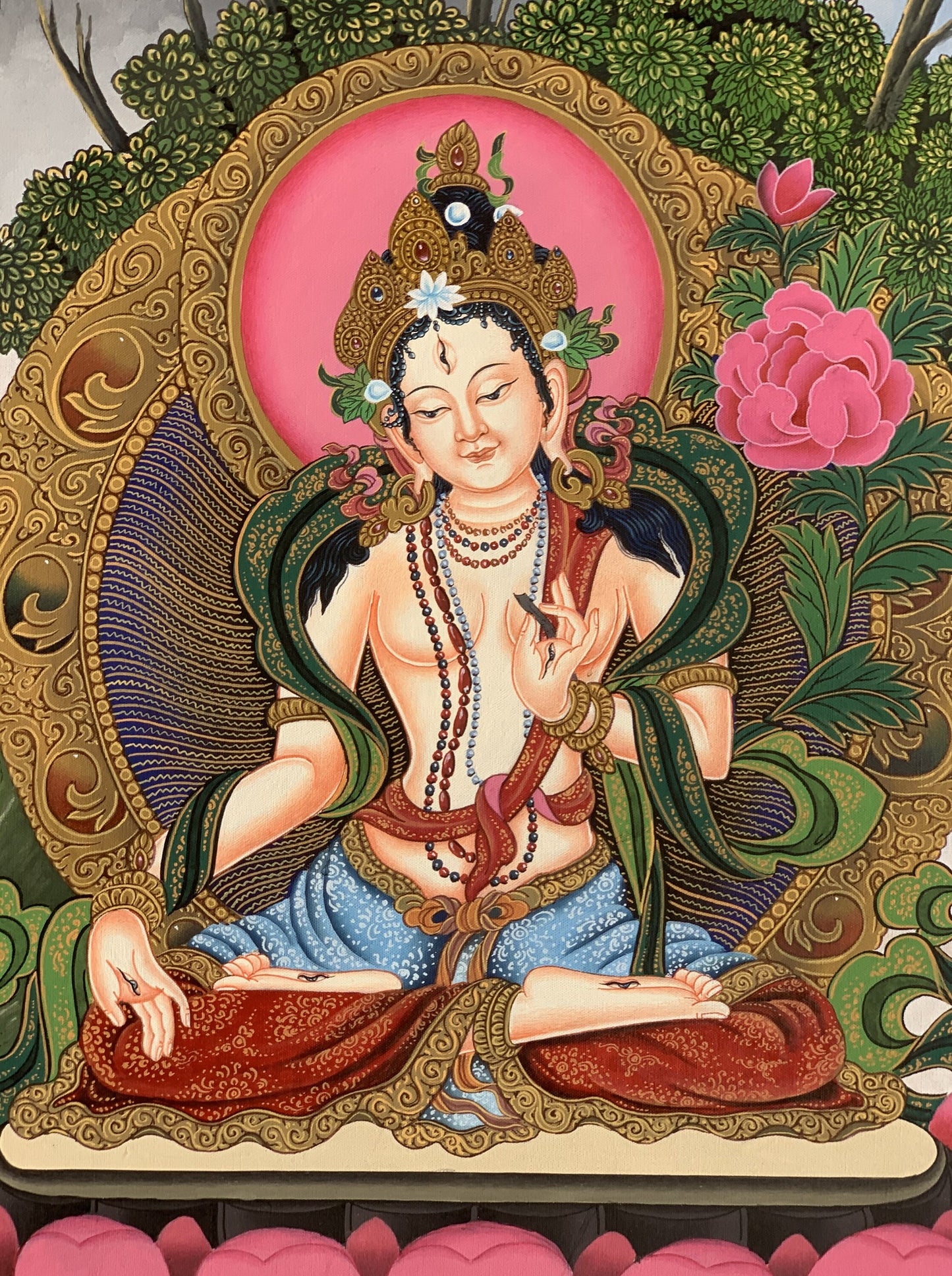 White Tara Mother Tara Compassion Goddess Masterpiece Master Quality Newari Paubha/Pauva Thangka  Painting Original Art  15 x 20 Inch