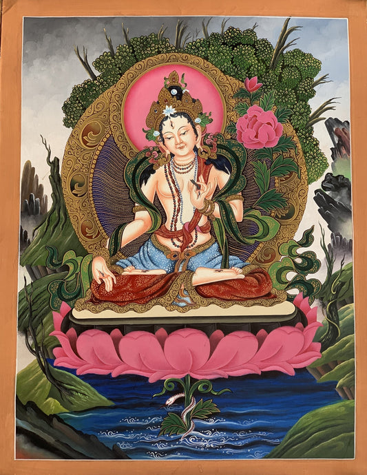 White Tara Mother Tara Compassion Goddess Masterpiece Master Quality Newari Paubha/Pauva Thangka  Painting Original Art  15 x 20 Inch