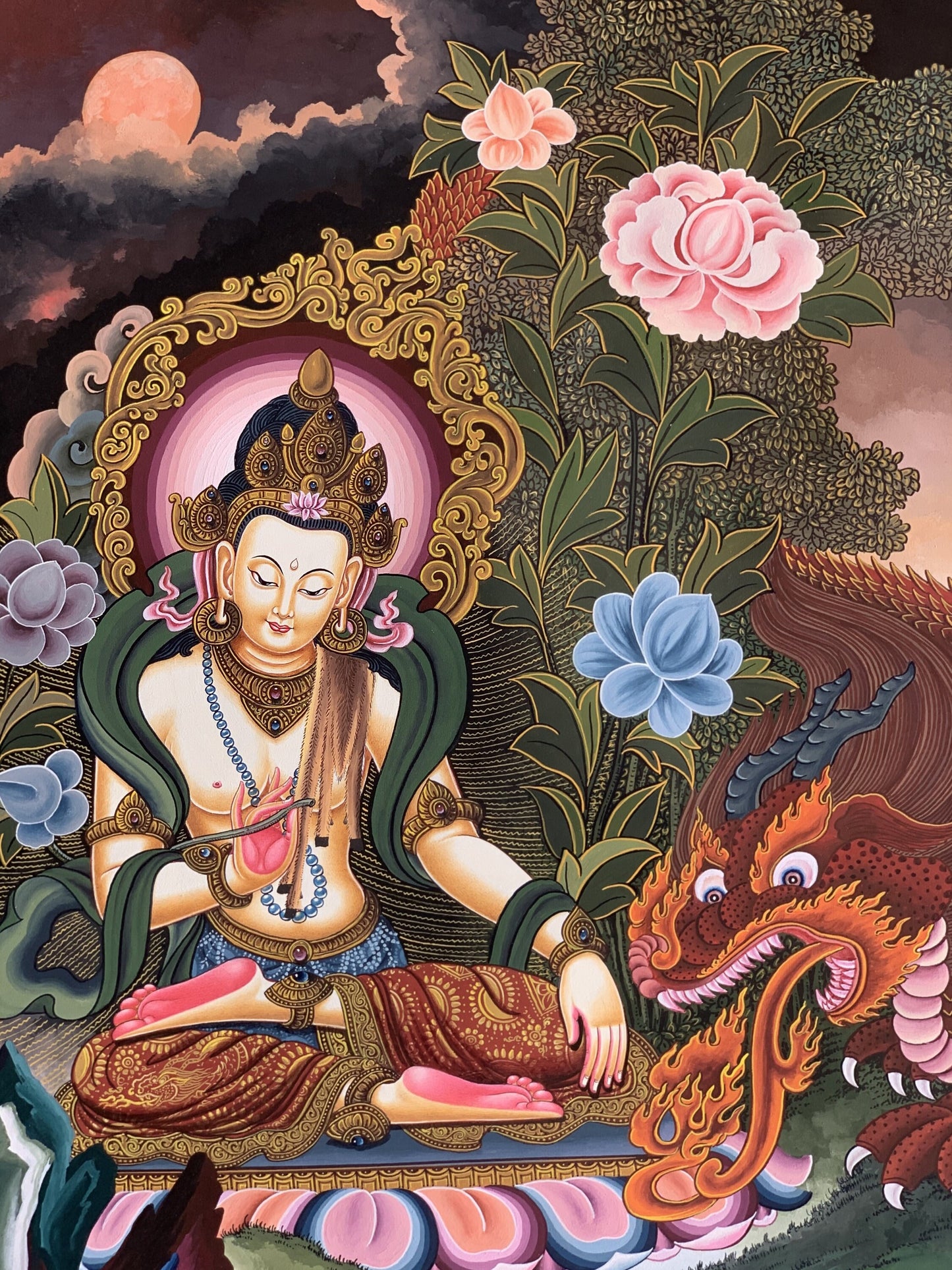 Manjushri/ Manjusri/ Manjushree God of wisdom Original Masterpiece Newari Pauva/Paubha Thangka Painting Meditation Art  from Kathmandu