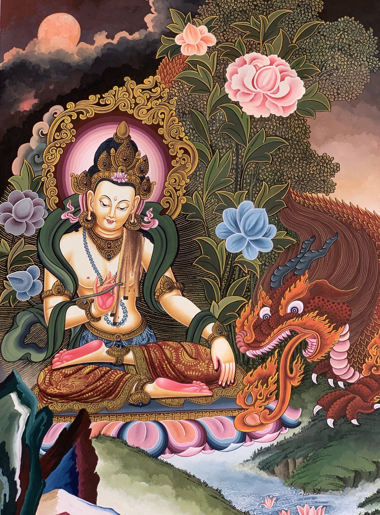 Manjushri/ Manjusri/ Manjushree God of wisdom Original Masterpiece Newari Pauva/Paubha Thangka Painting Meditation Art  from Kathmandu