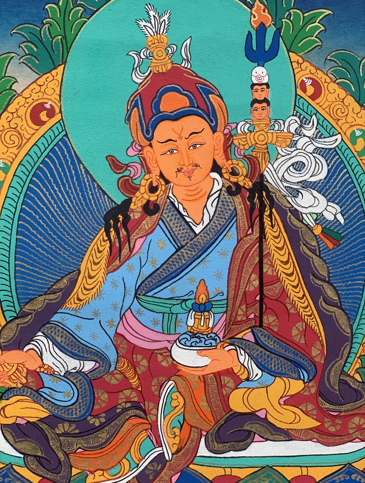 Padmasambhava Guru Rinpoche Tibetan Tibetan Thangka Painting Original Hand Painting/ Art  11 x 15-Inch