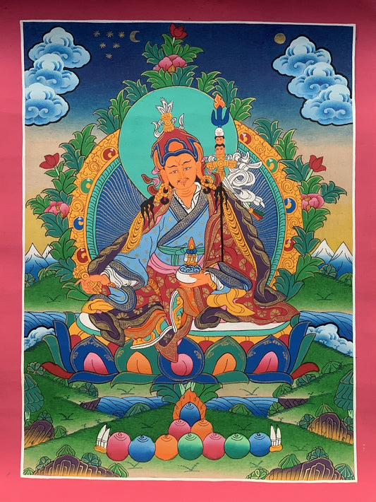 Padmasambhava Guru Rinpoche Tibetan Tibetan Thangka Painting Original Hand Painting/ Art  11 x 15-Inch