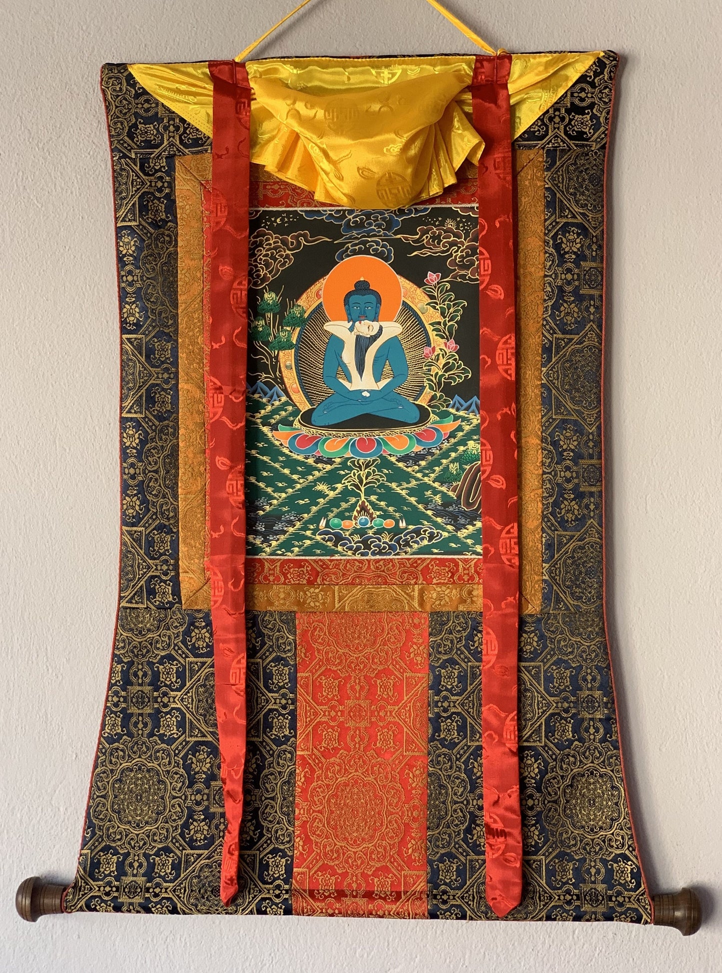 Hand Painted Buddha Shakti Samantabhadra Tibetan Thangka Painting Original Art with Premium Silk Brocade