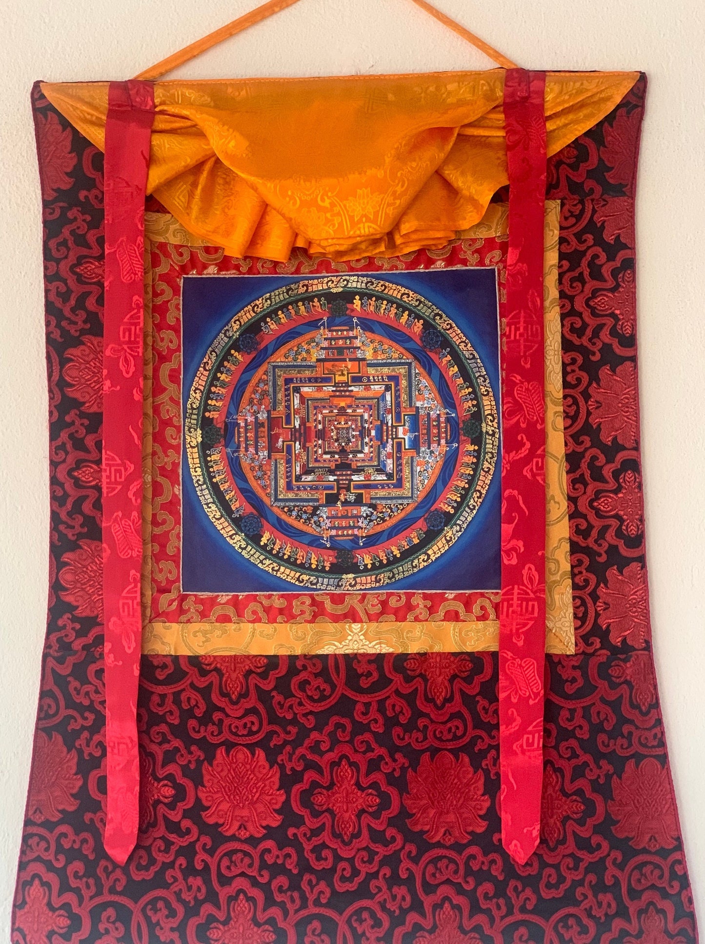 Kalachakra Mandala Wheel of Life High Quality Tibetan Thangka Painting  Original Buddhist Art with Silk Brocade