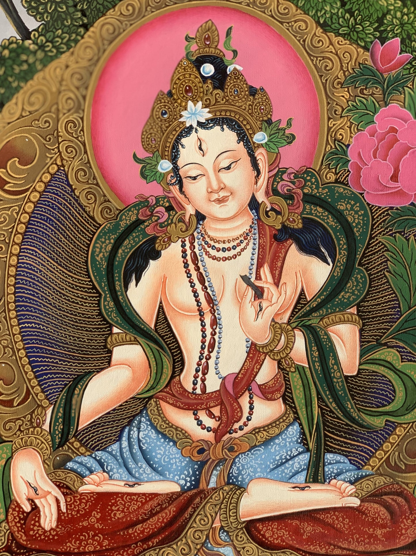 White Tara Mother Tara Compassion Goddess Masterpiece Master Quality Newari Paubha/Pauva Thangka  Painting Original Art  15 x 20 Inch