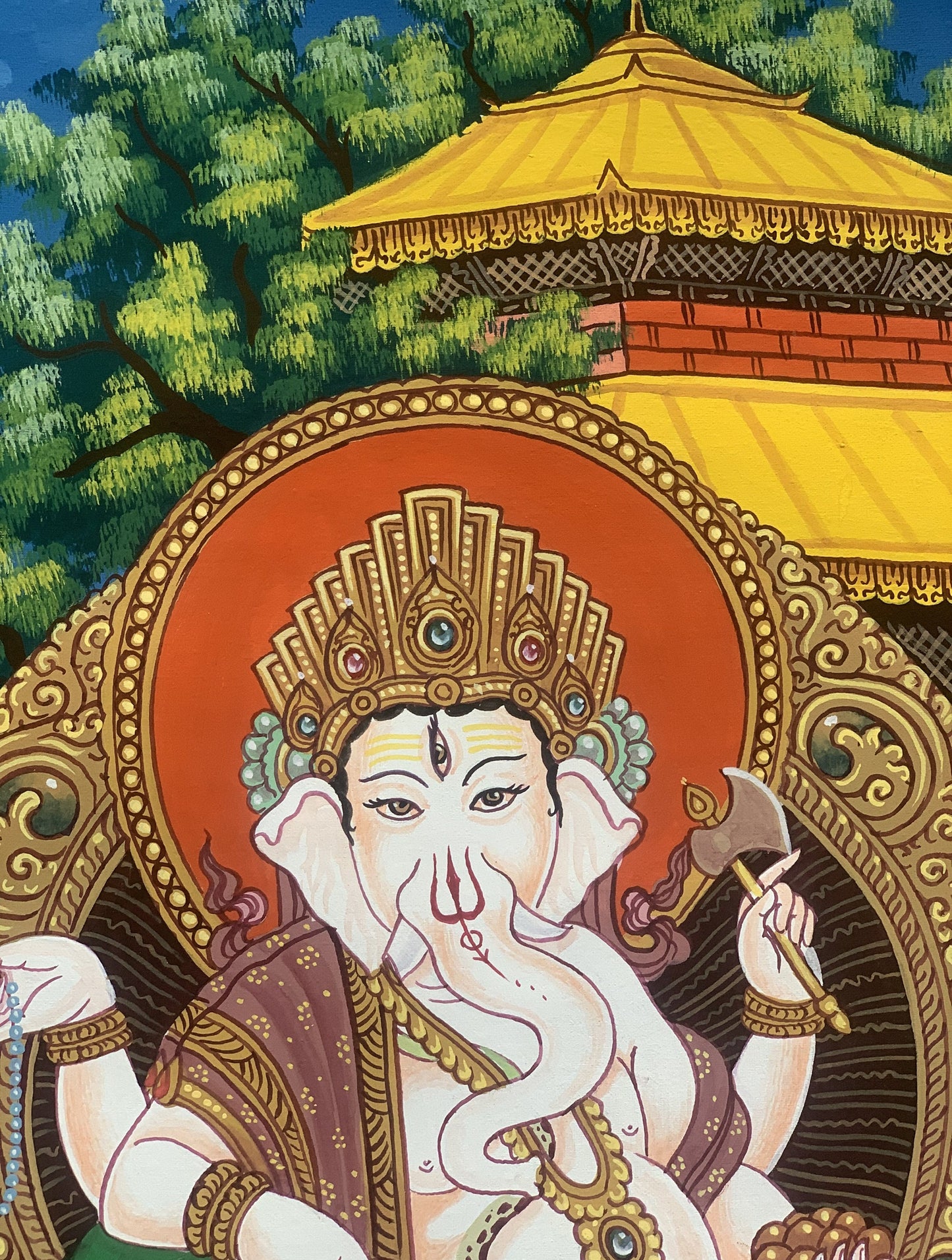 Lord Ganesha Ganesh Ganapati Vinayaka Master Quality Newari Paubha/Pauva Thangka Painting Original Hand Painted Art from Nepal