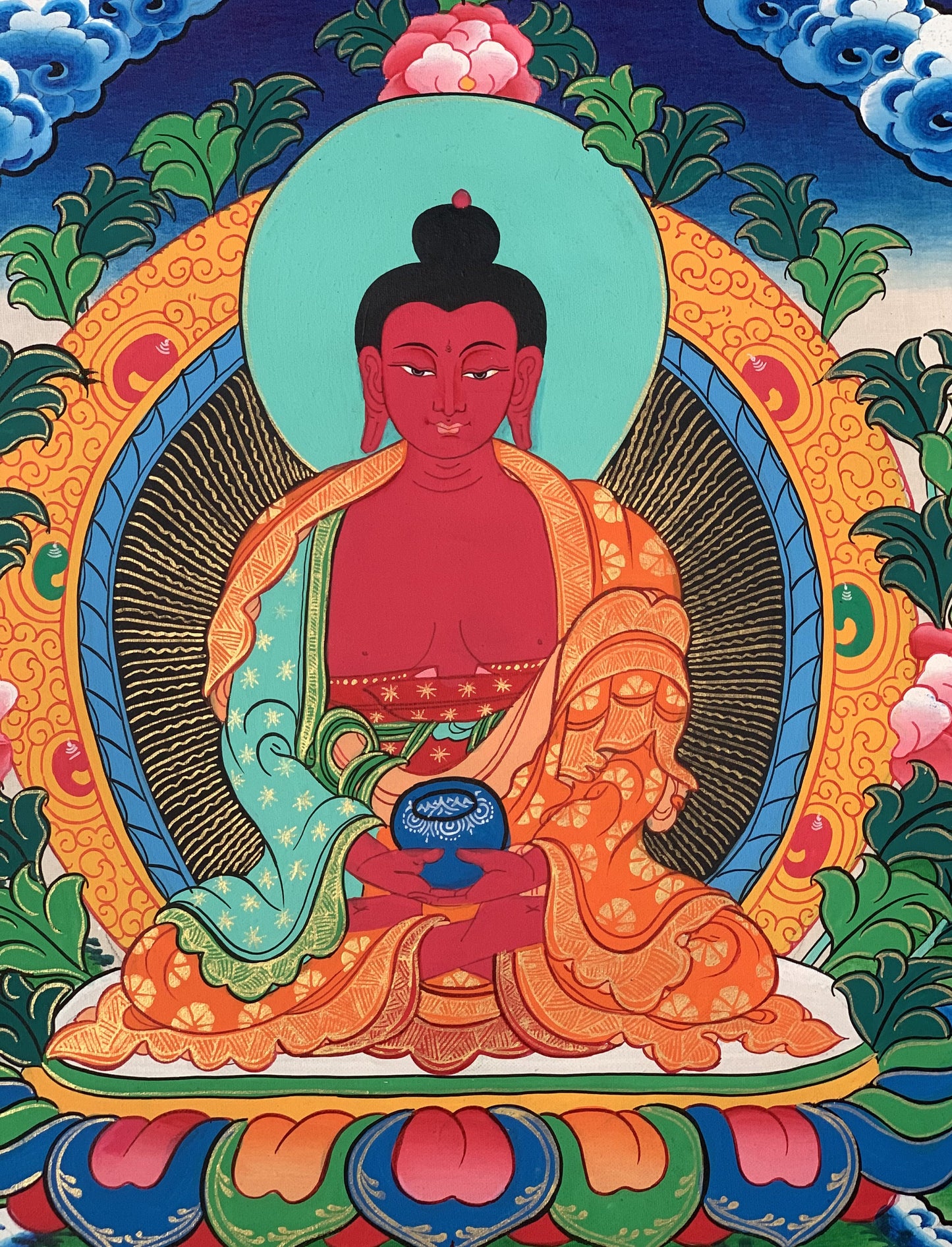 Amitabha Buddha/  Pure Land (Sukhavati) Original Masterpiece Thanka / Tibetan Thangka Painting / Hand Painting / Buddhist Art from Nepal