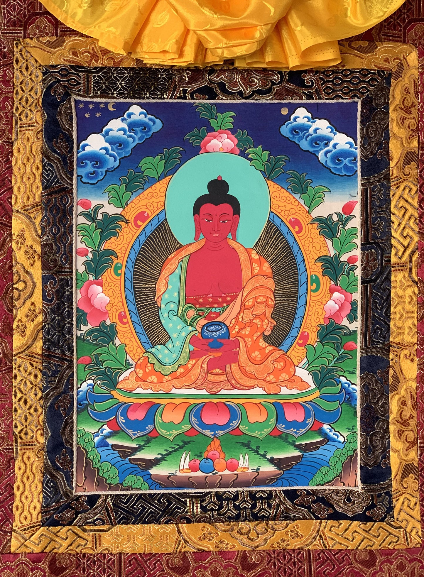 Amitabha Buddha/  Pure Land (Sukhavati) Original Masterpiece Thanka / Tibetan Thangka Painting / Hand Painting / Buddhist Art from Nepal