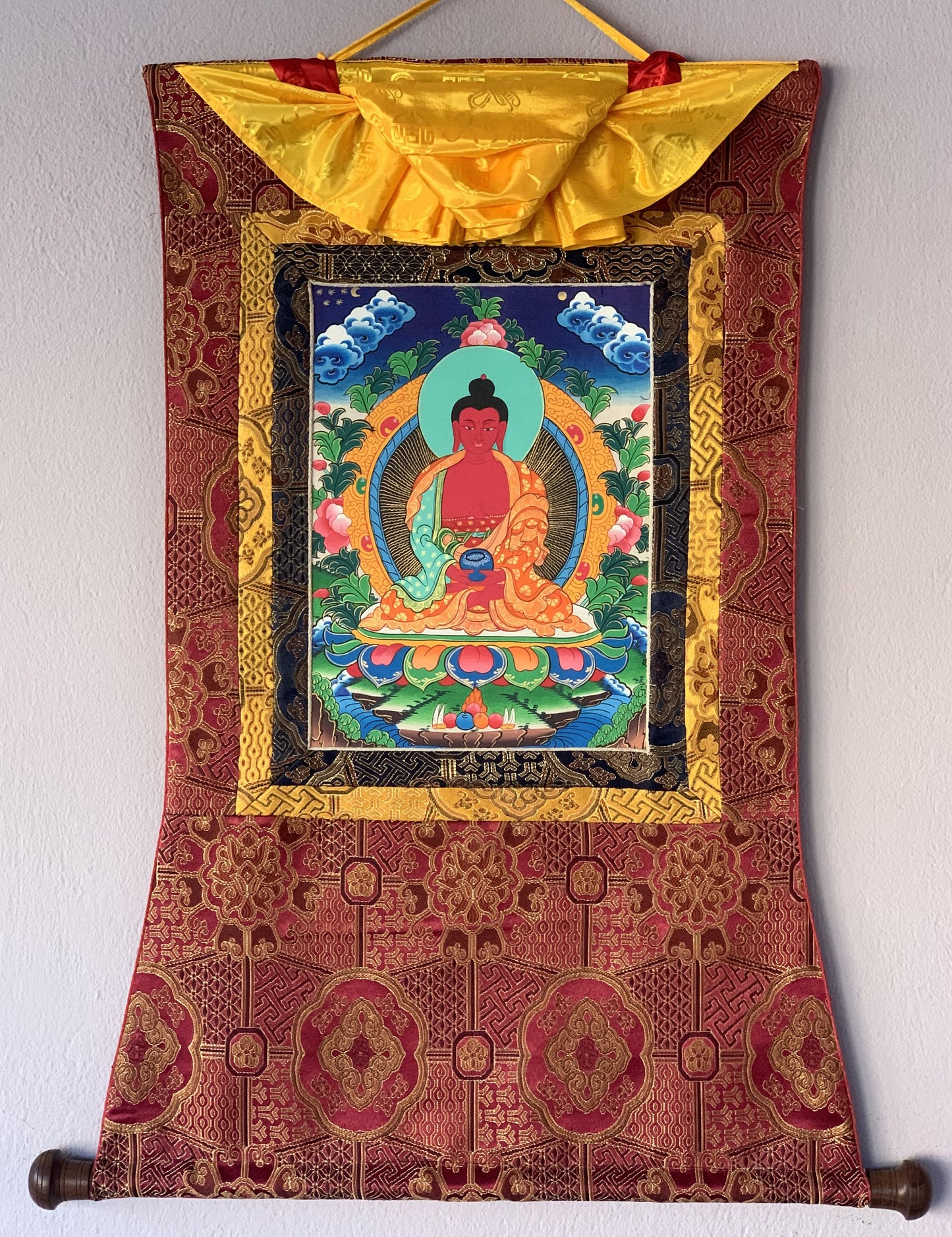 Amitabha Buddha/  Pure Land (Sukhavati) Original Masterpiece Thanka / Tibetan Thangka Painting / Hand Painting / Buddhist Art from Nepal