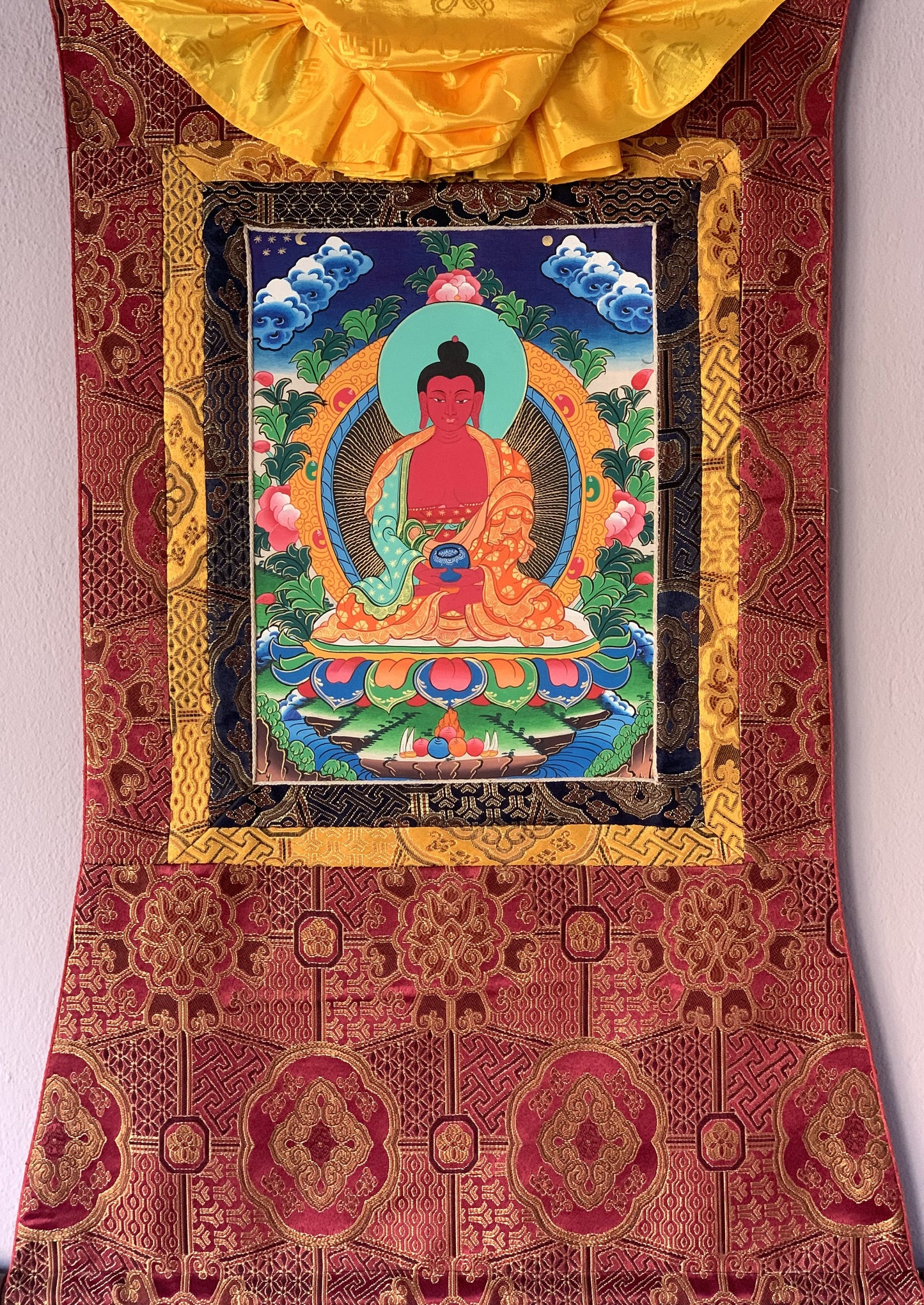 Amitabha Buddha/  Pure Land (Sukhavati) Original Masterpiece Thanka / Tibetan Thangka Painting / Hand Painting / Buddhist Art from Nepal