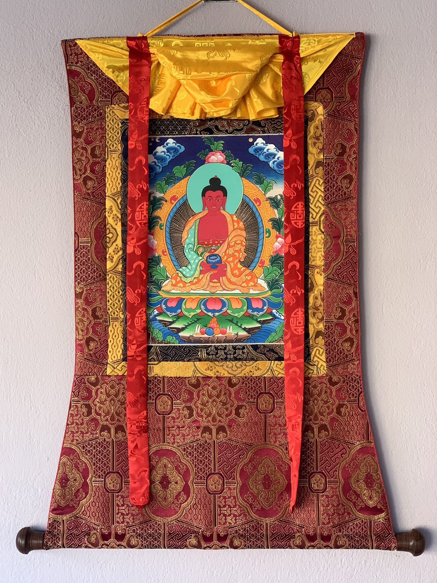 Amitabha Buddha/  Pure Land (Sukhavati) Original Masterpiece Thanka / Tibetan Thangka Painting / Hand Painting / Buddhist Art from Nepal