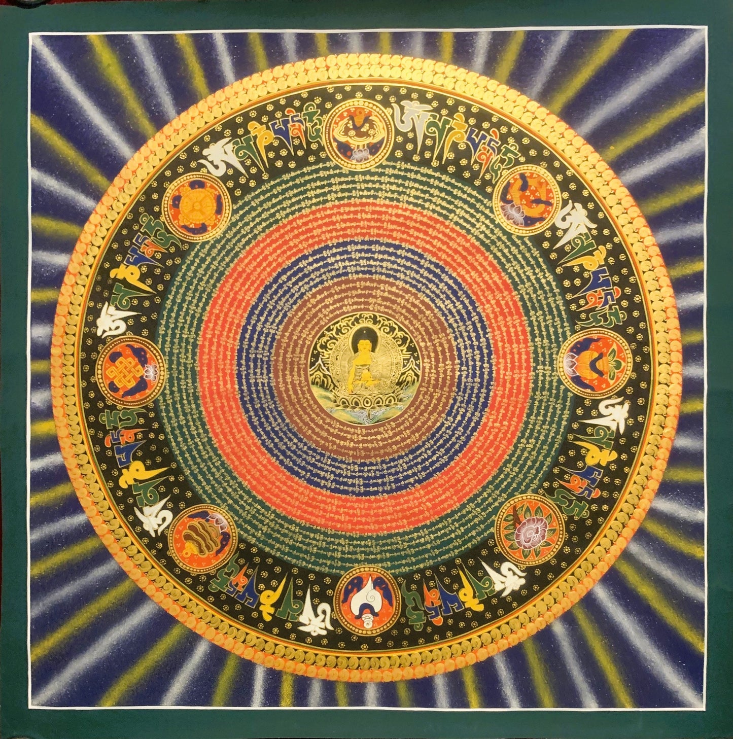 Large- 1 x 1 Meter- Shakyamuni Buddha Mantra Mandala Tibetan Thangka Painting, Original Hand-Painted Art for Meditation, Healing, Home Decor