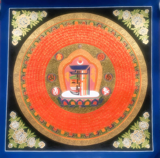 Hand Painted Sacred Symbol Kalachakra Wheel of Time  Mantra Mandala Meditation Thangka Painting, Wall Hanging,  Original Art