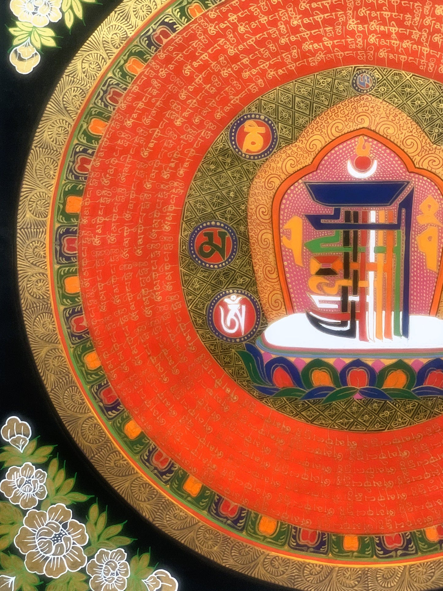 Hand Painted Sacred Symbol Kalachakra Wheel of Time  Mantra Mandala Meditation Thangka Painting, Wall Hanging,  Original Art