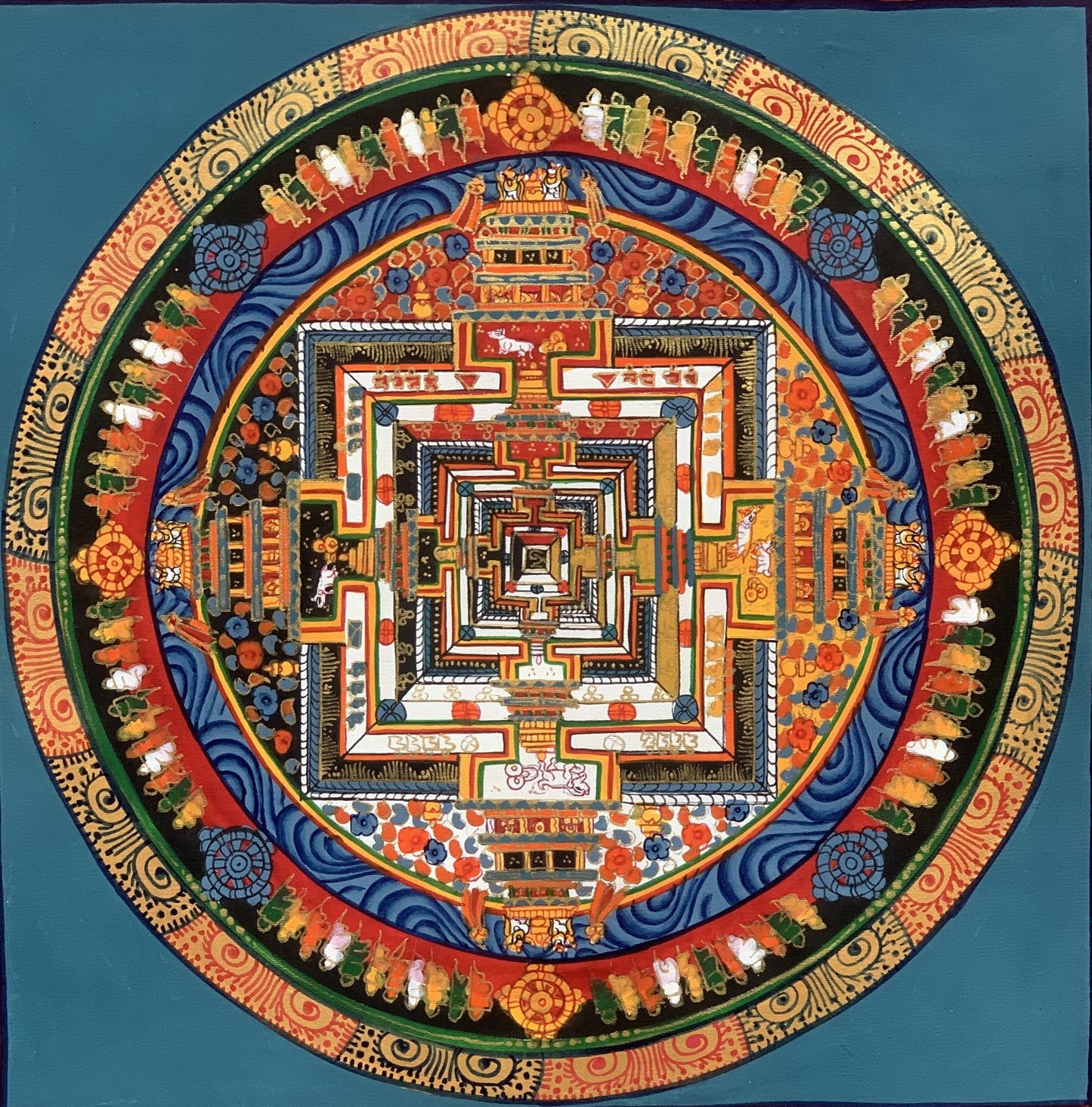 Wheel of Life Wheel of Time Kalachakra Mandala Hand Painted Original Tibetan Thangka  Compassion Meditation Art