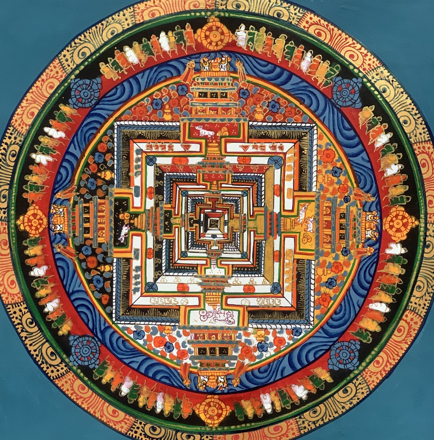 Wheel of Life Wheel of Time Kalachakra Mandala Hand Painted Original Tibetan Thangka  Compassion Meditation Art