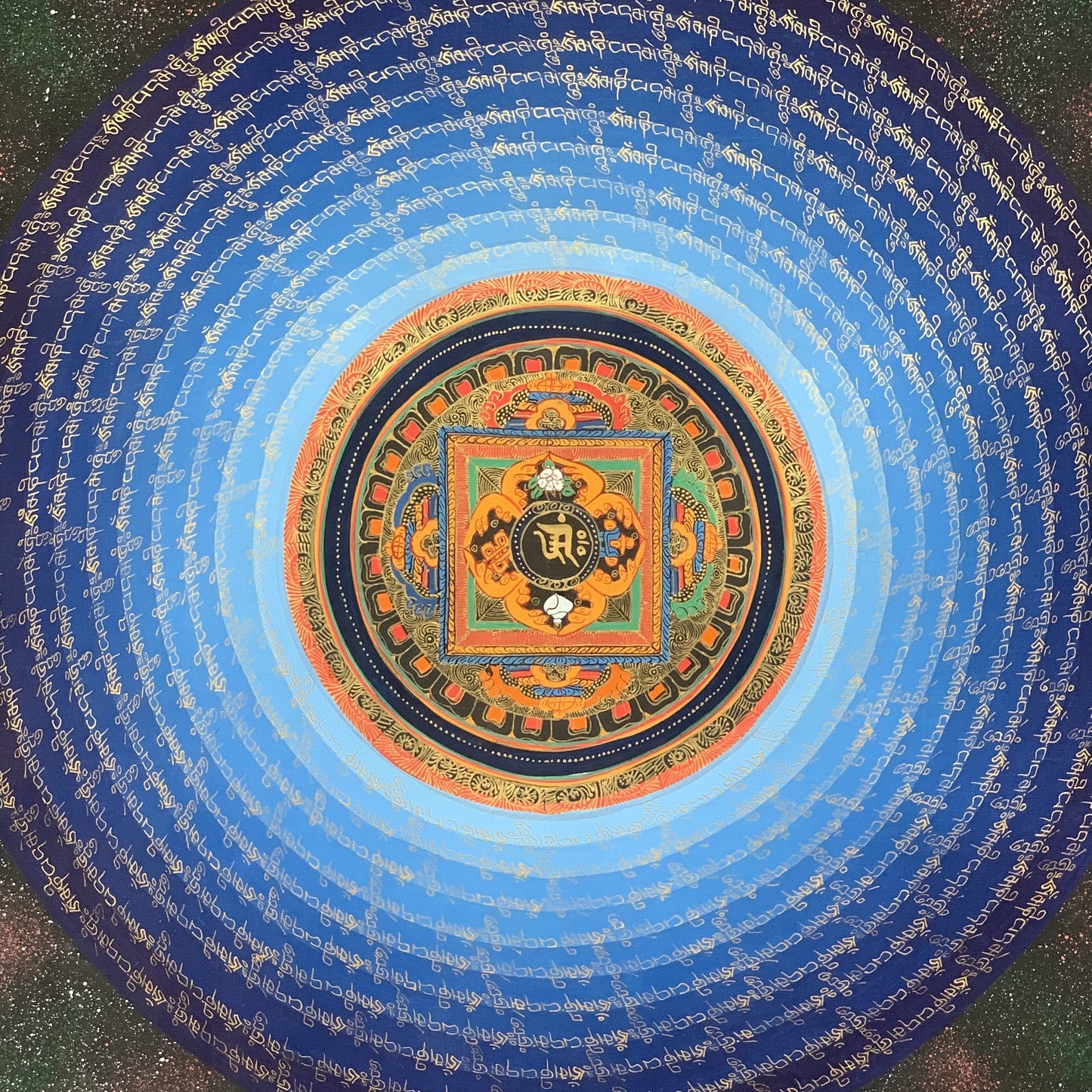 Sacred Tibetan Om Mantra Mandala Wheel of Life  Wheel of Time Tibetan Thangka Original Hand Painted Meditation Art