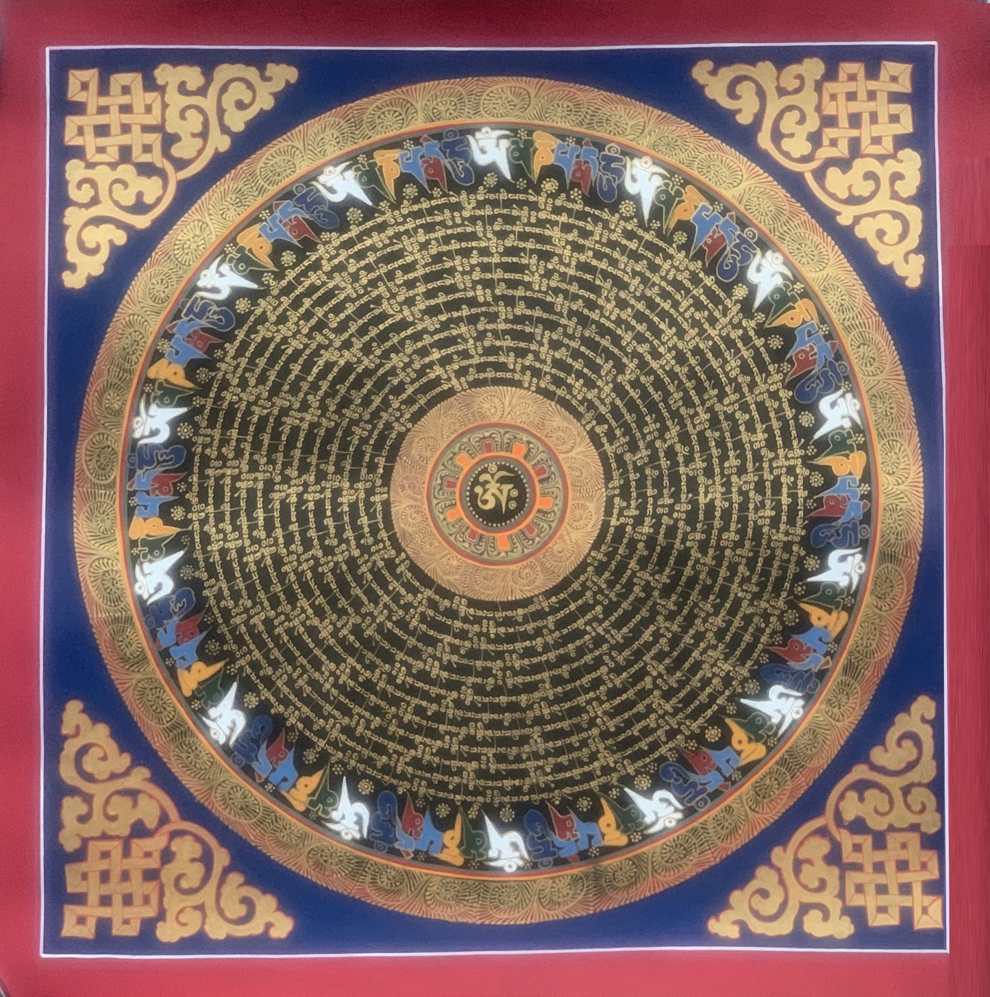 Hand Painted OM Mantra  Mandala Wheel of Time Thangka Painting Original Art/ Wall Hanging