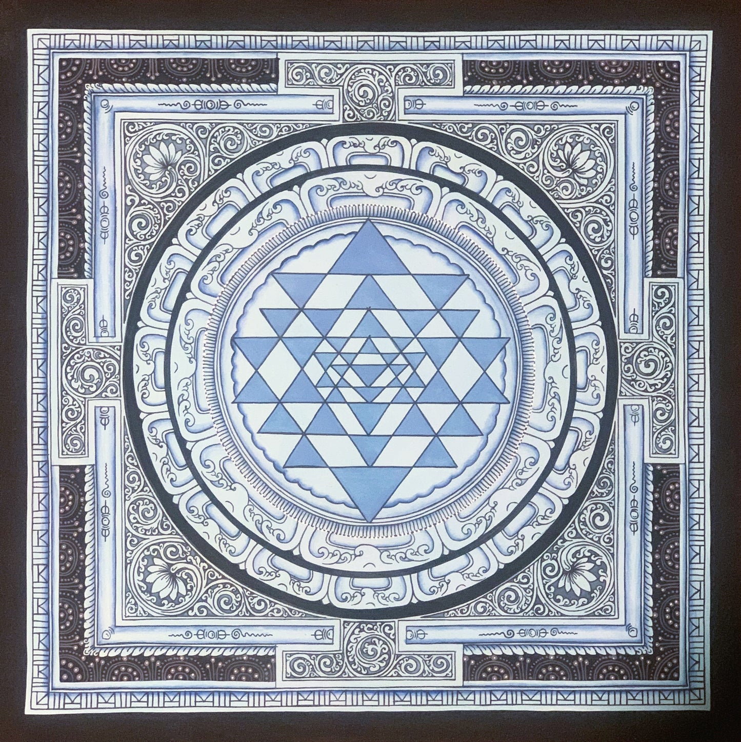 Hand Painted Shri Yantra or Shri Chakara Mandala Newari Paubha/Pauva Thangka Painting Original Art for Positivity Energy