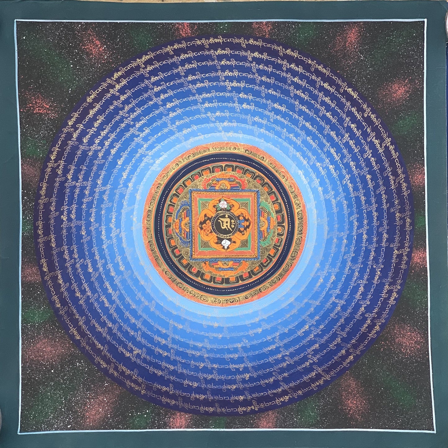 Sacred Tibetan Om Mantra Mandala Wheel of Life  Wheel of Time Tibetan Thangka Original Hand Painted Meditation Art