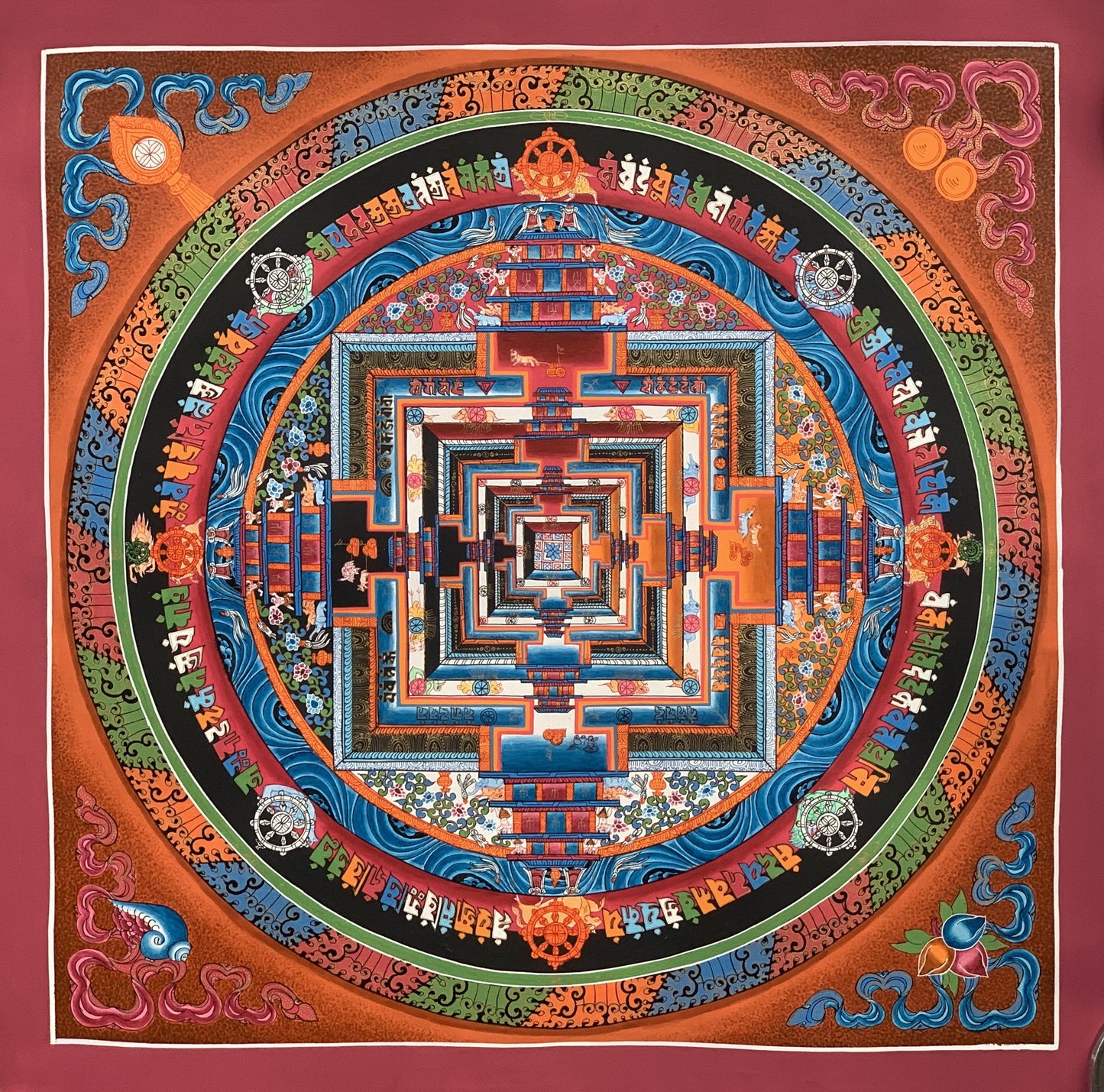 Hand Painted Wheel of Life, Wheel of Time Kalachakra Mandala Master Quality 24 K Gold Tibetan Thangka Painting Original Art