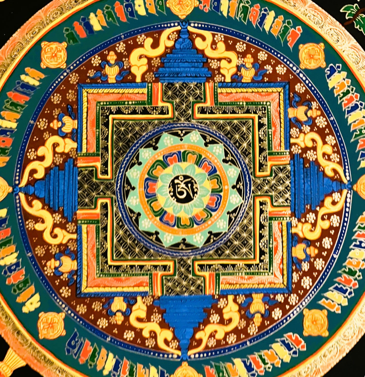 Hand Painted Lotus OM Mantra Mandala Wheel of Life Meditation Tibetan Thangka Painting Original Art/ Wall Hanging