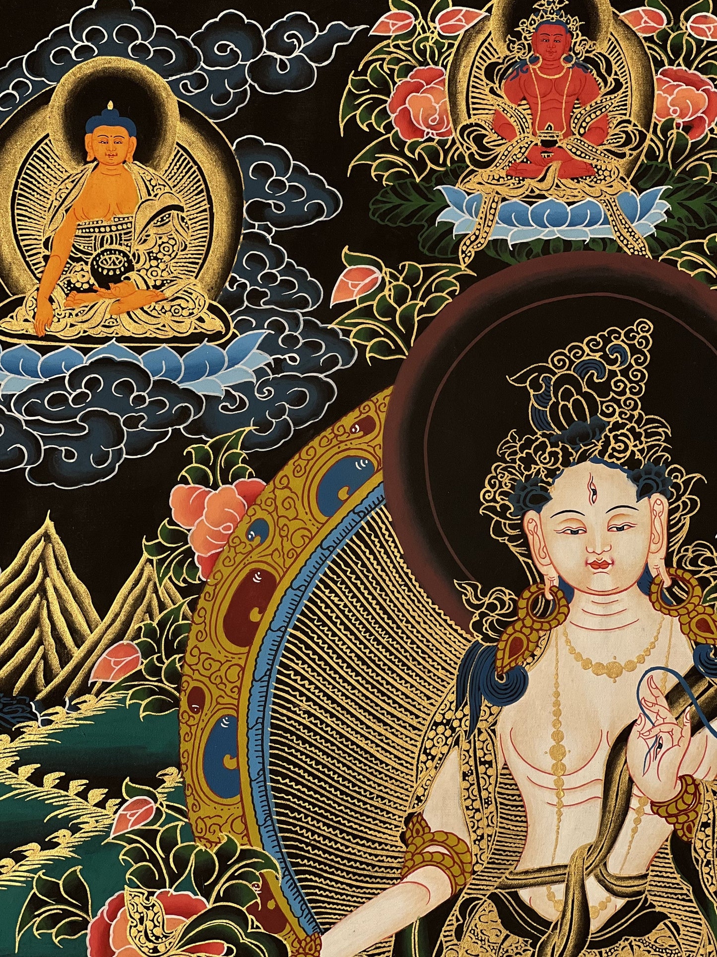 Hand Painted White Tara/Sitatara/ Mother Goddess Tibetan Thangka/Thanka Painting Original Art with Narrow Border