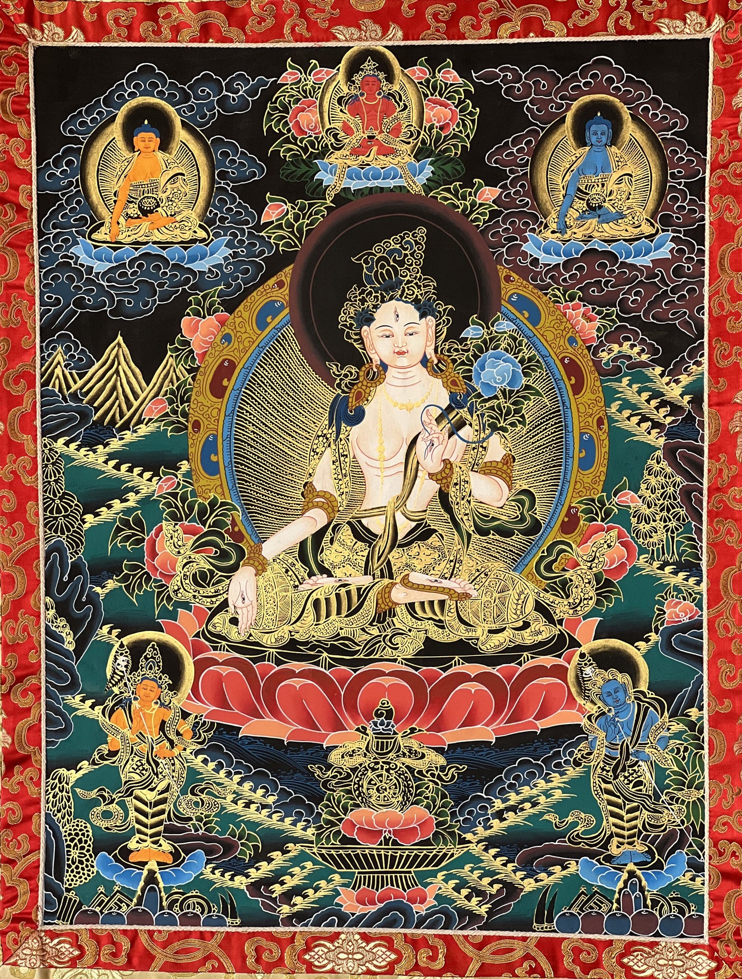 Hand Painted White Tara/Sitatara/ Mother Goddess Tibetan Thangka/Thanka Painting Original Art with Narrow Border