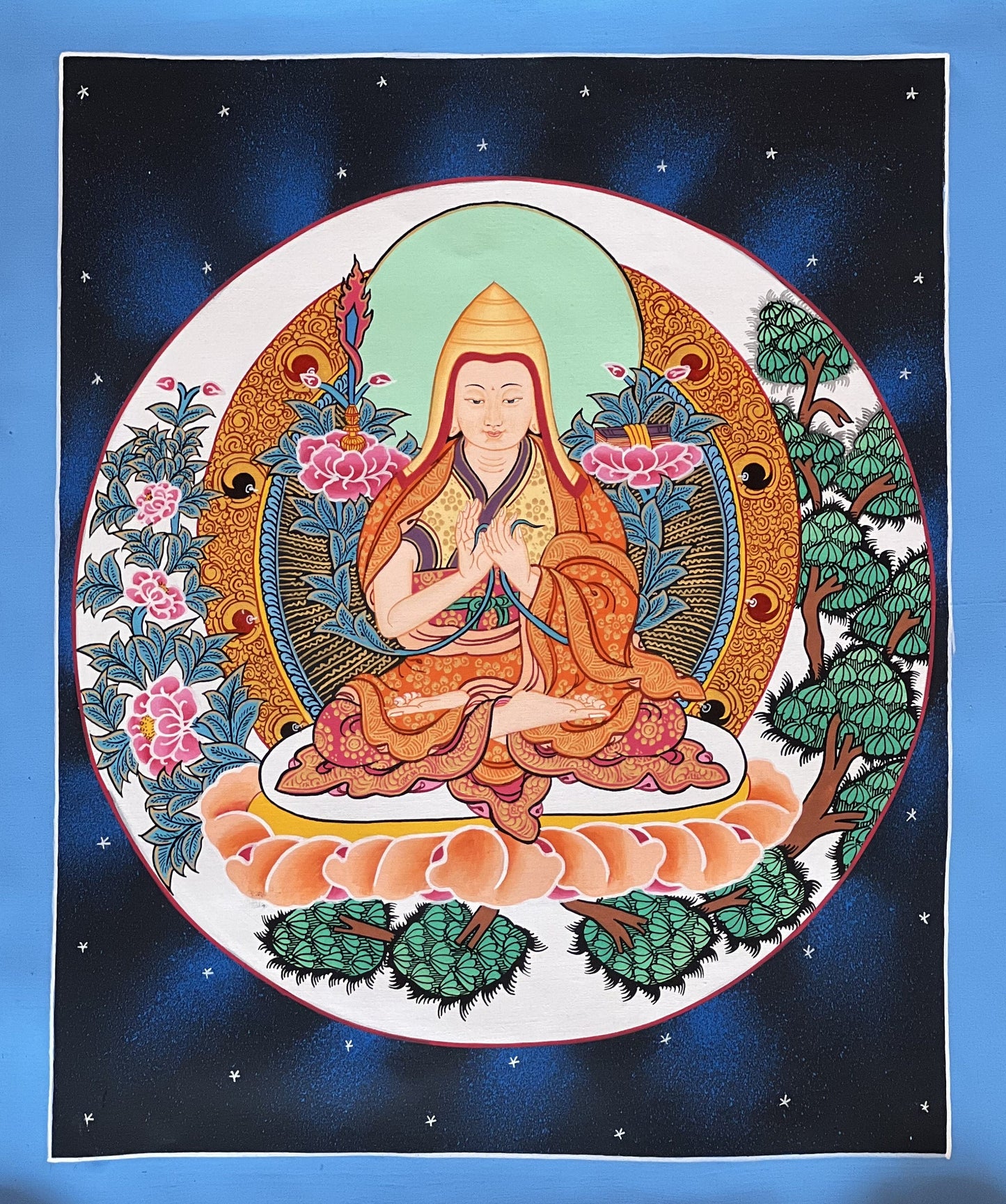 Chongapa or Je Tsongkhapa Chinese Guru High Quality Tibetan Thangka Painting Original Art  from Nepal