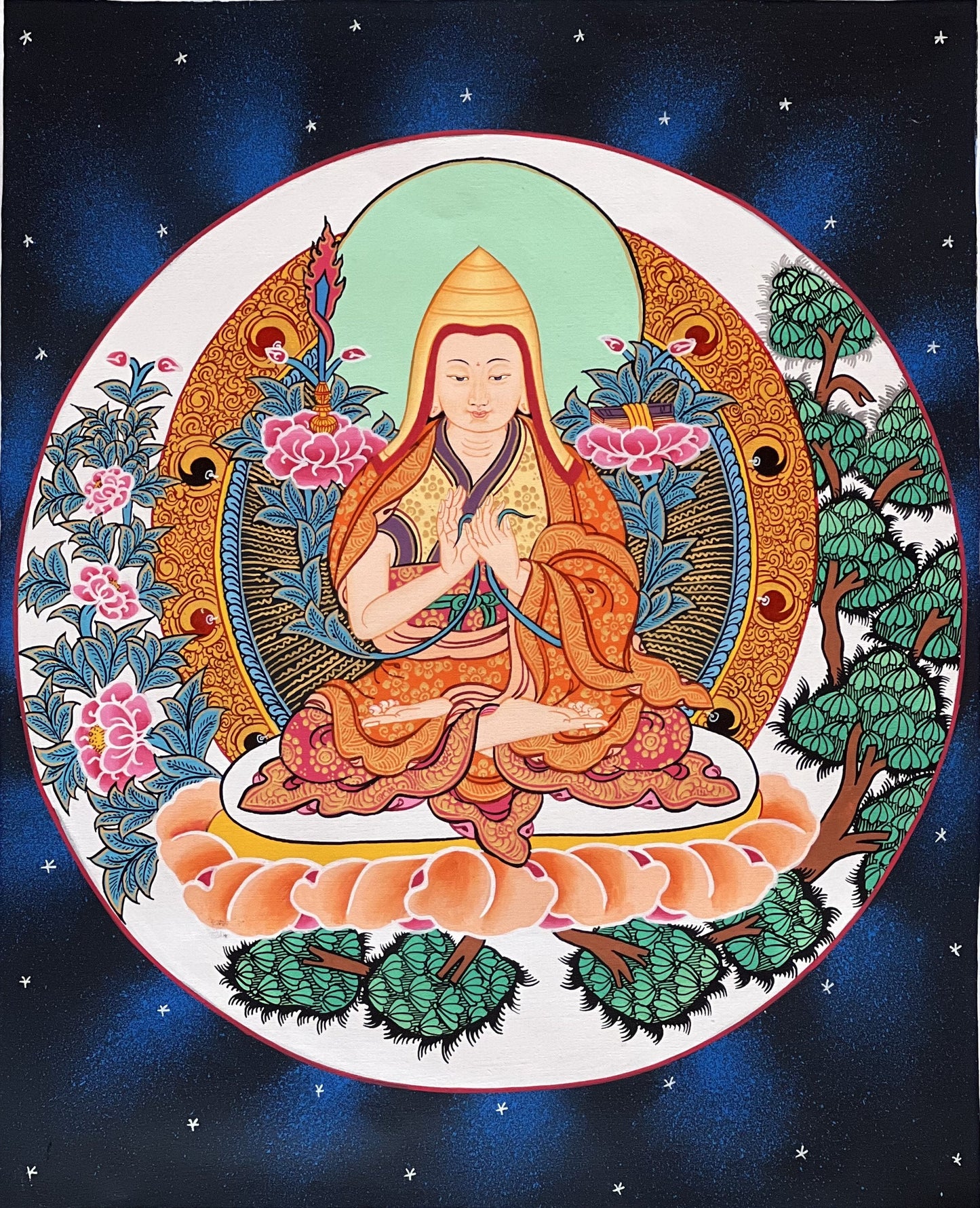 Chongapa or Je Tsongkhapa Chinese Guru High Quality Tibetan Thangka Painting Original Art  from Nepal