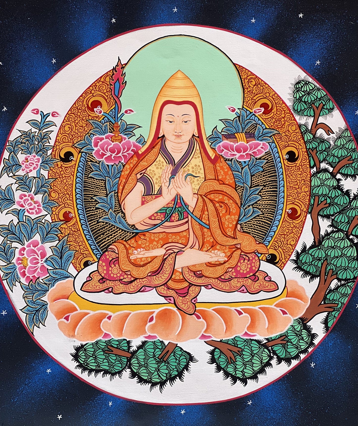 Chongapa or Je Tsongkhapa Chinese Guru High Quality Tibetan Thangka Painting Original Art  from Nepal