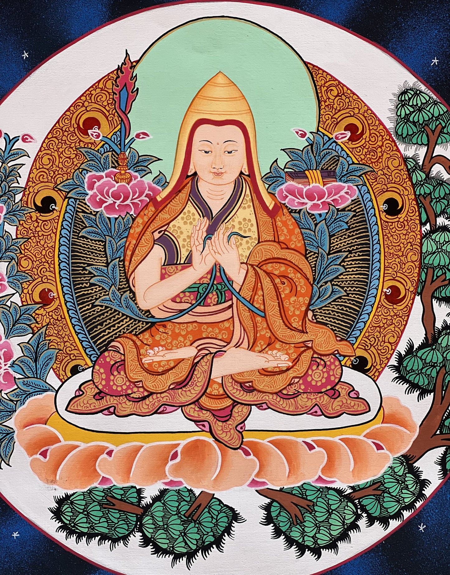 Chongapa or Je Tsongkhapa Chinese Guru High Quality Tibetan Thangka Painting Original Art  from Nepal