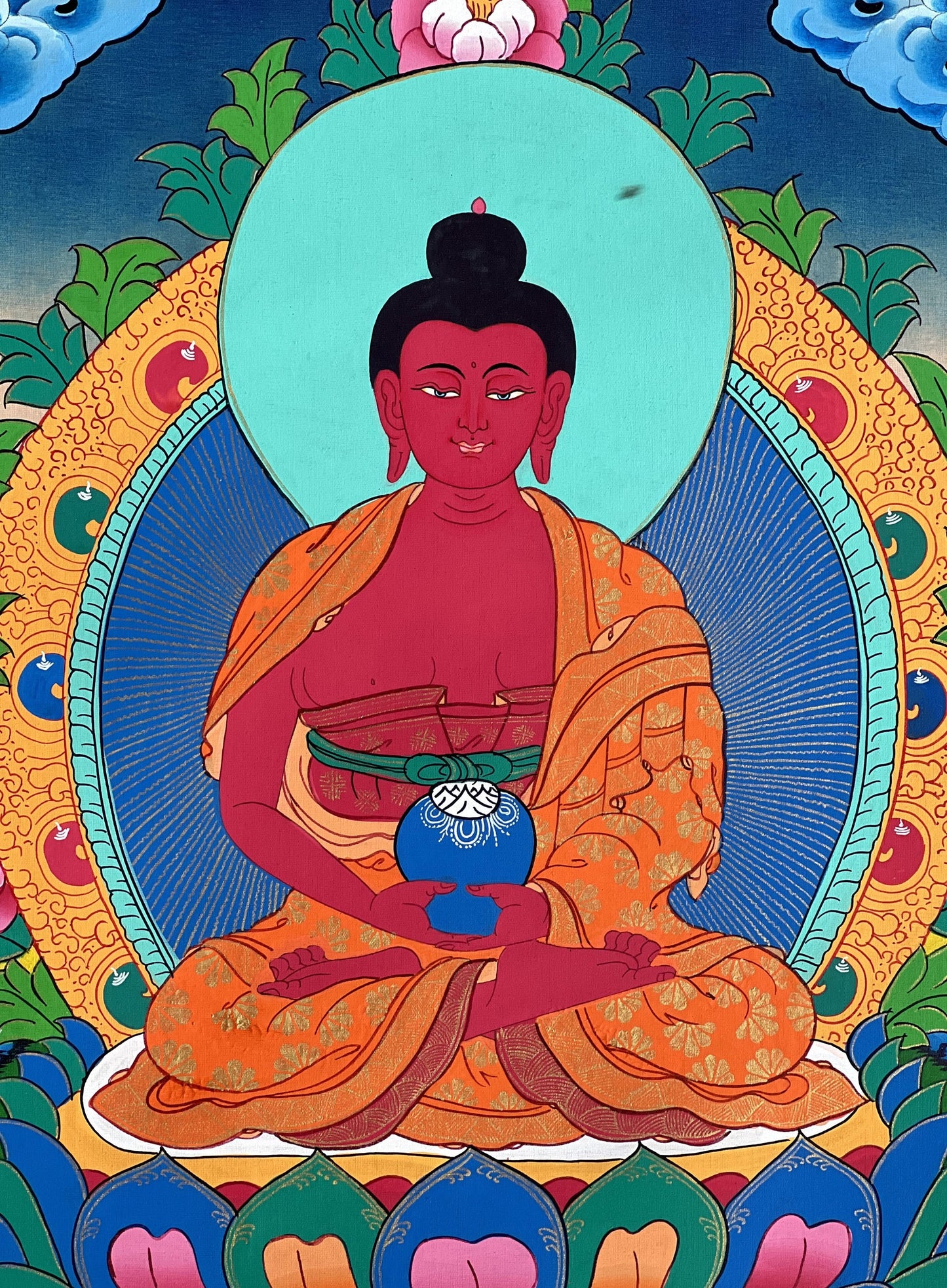 Original Hand Painted Amitabha Buddha/ Pure Land (Sukhavati) Tibetan Compassion Meditation Thangka Painting