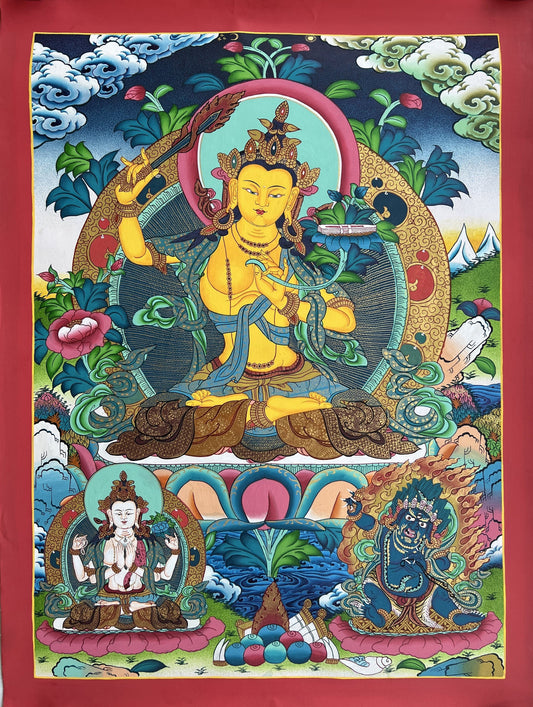 Manjushri/ Manjusri/ Manjushree/Wisdom Bodhisattva  Master Quality, Hand-painted Original Tibetan Thangka Painting, Meditation Art