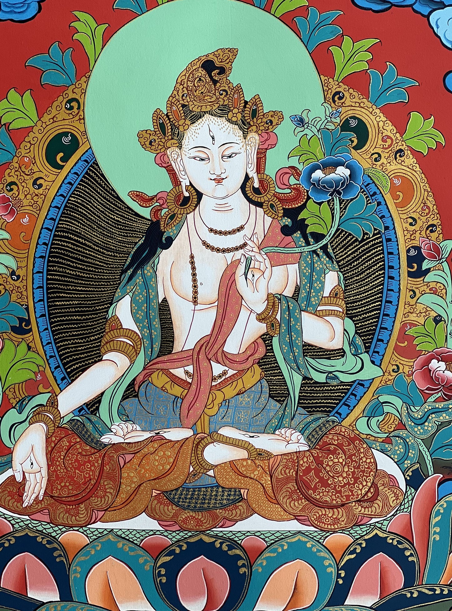 White Tara/Mother Tara/ Mother Goddess Masterpiece Tibetan Thangka Original Hand-Painting Buddhist Meditation Art