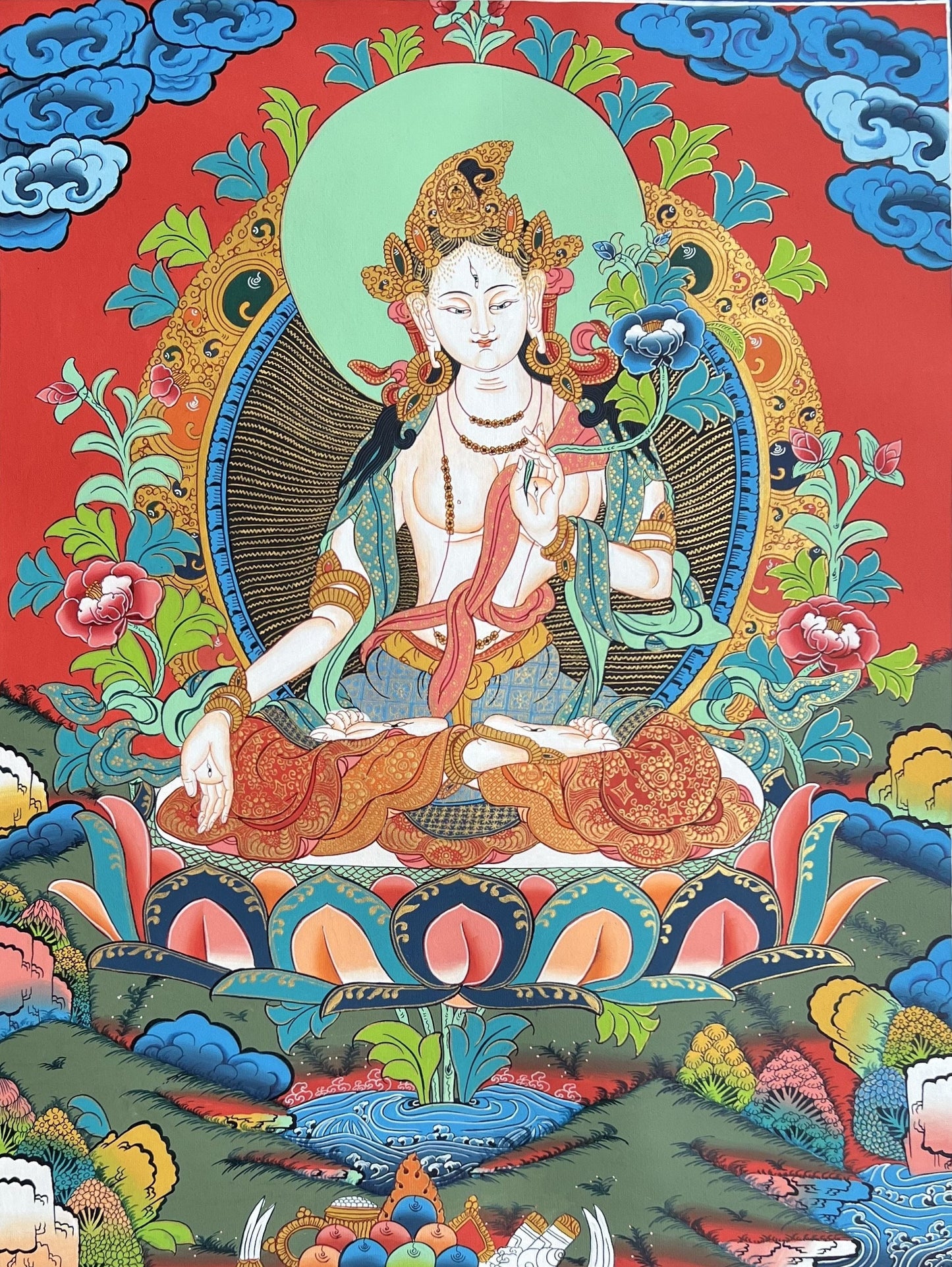 White Tara/Mother Tara/ Mother Goddess Masterpiece Tibetan Thangka Original Hand-Painting Buddhist Meditation Art