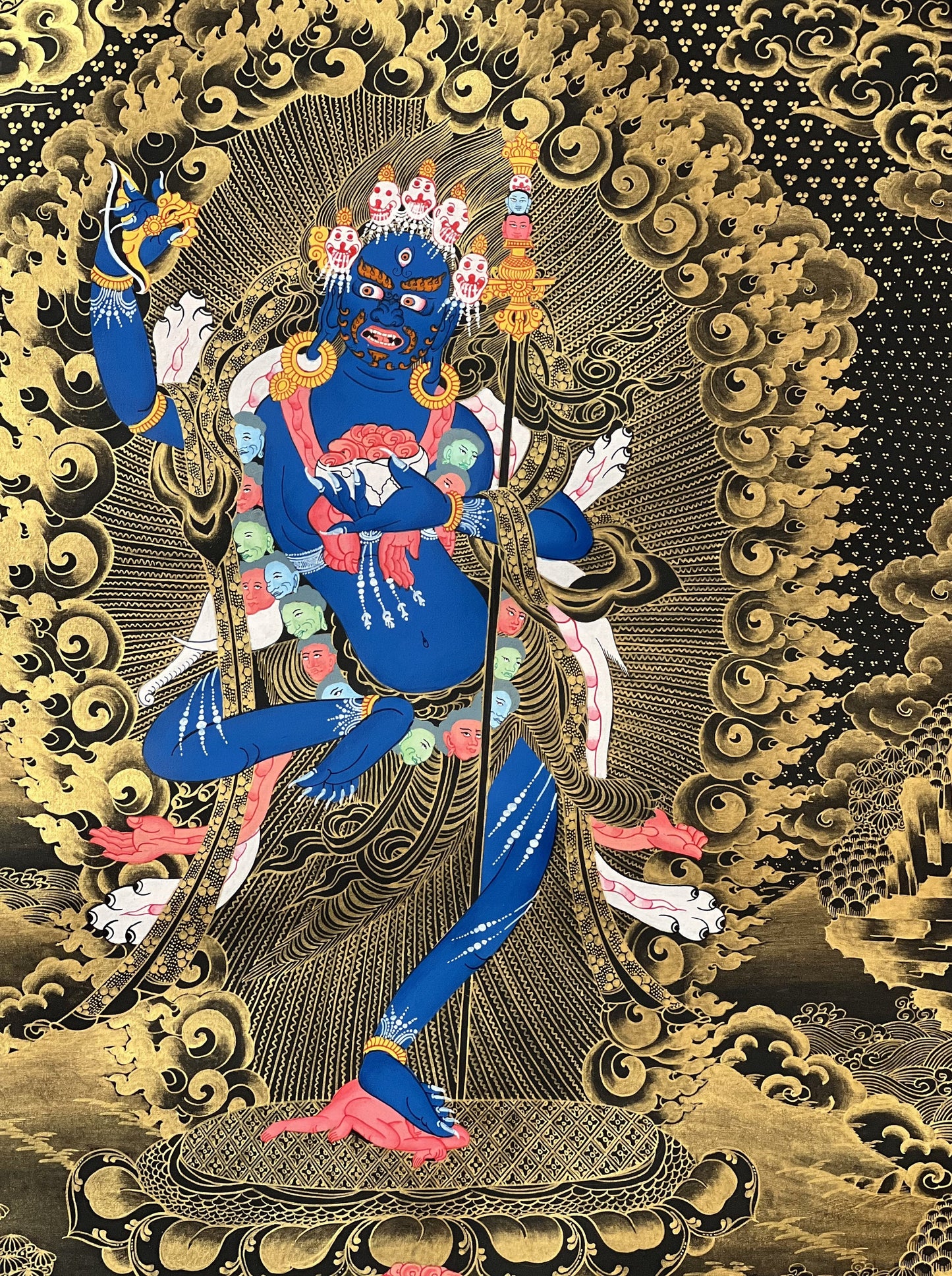 Lion Faced Dakini/ Simhamukhi/ Simhamukhi Yogini/ Female Buddha  Black and Gold Original Hand-painted Tibetan Thangka for Meditation