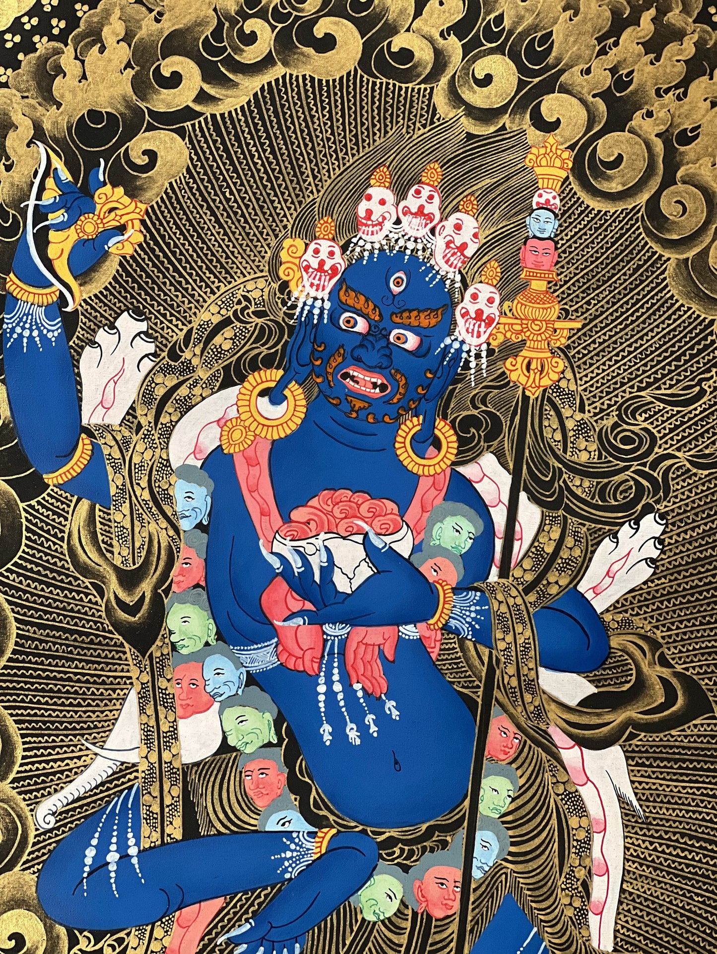 Lion Faced Dakini/ Simhamukhi/ Simhamukhi Yogini/ Female Buddha  Black and Gold Original Hand-painted Tibetan Thangka for Meditation