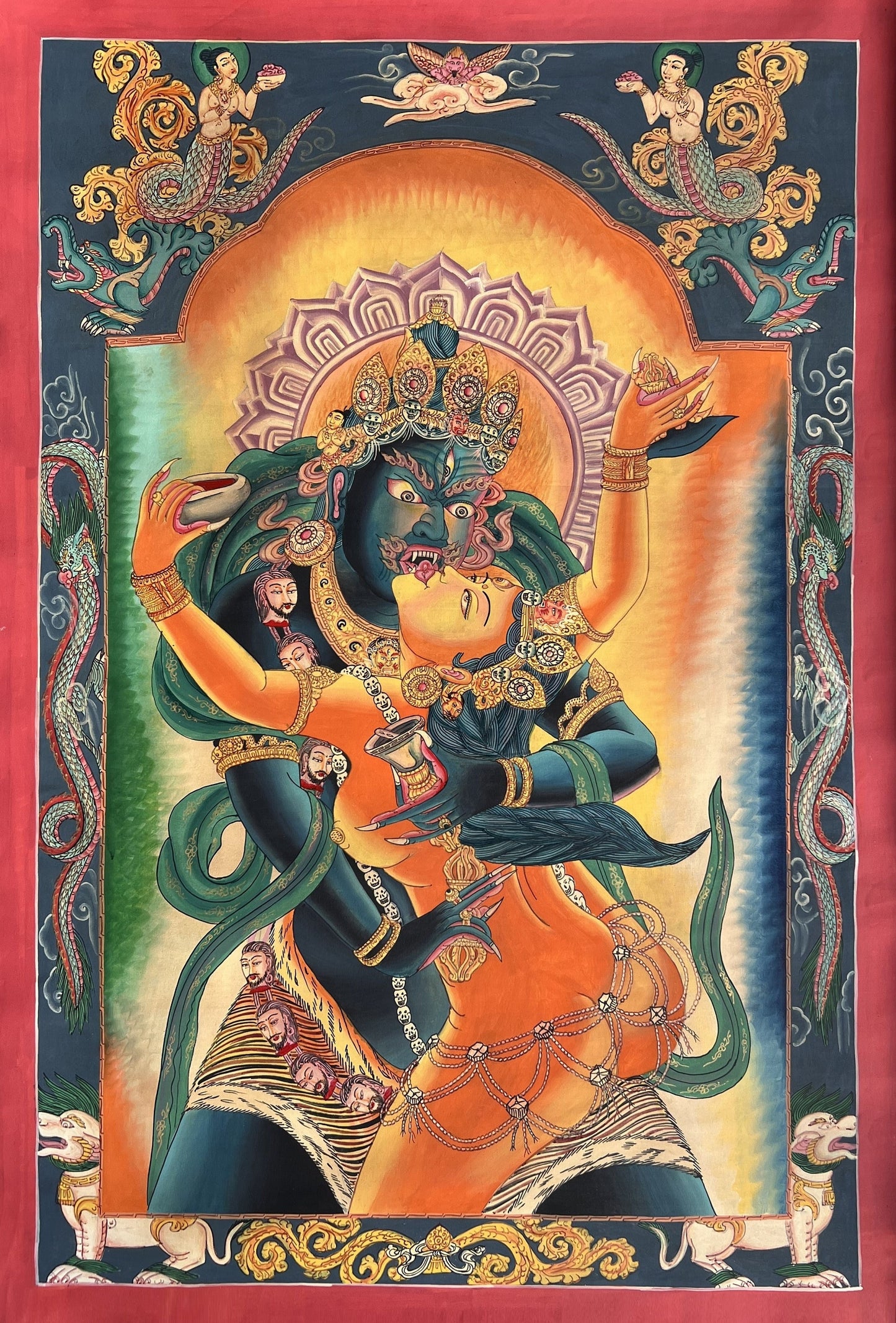 Chakrasamvara with Vajravarahi Sacred Union Original Masterpiece Newari Paubha Enlightenment Tibetan Thangka Painting