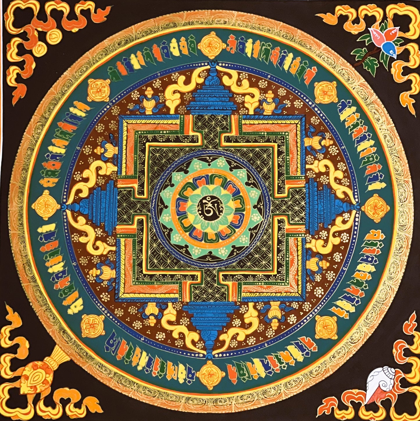 Hand Painted Lotus OM Mantra Mandala Wheel of Life Meditation Tibetan Thangka Painting Original Art/ Wall Hanging