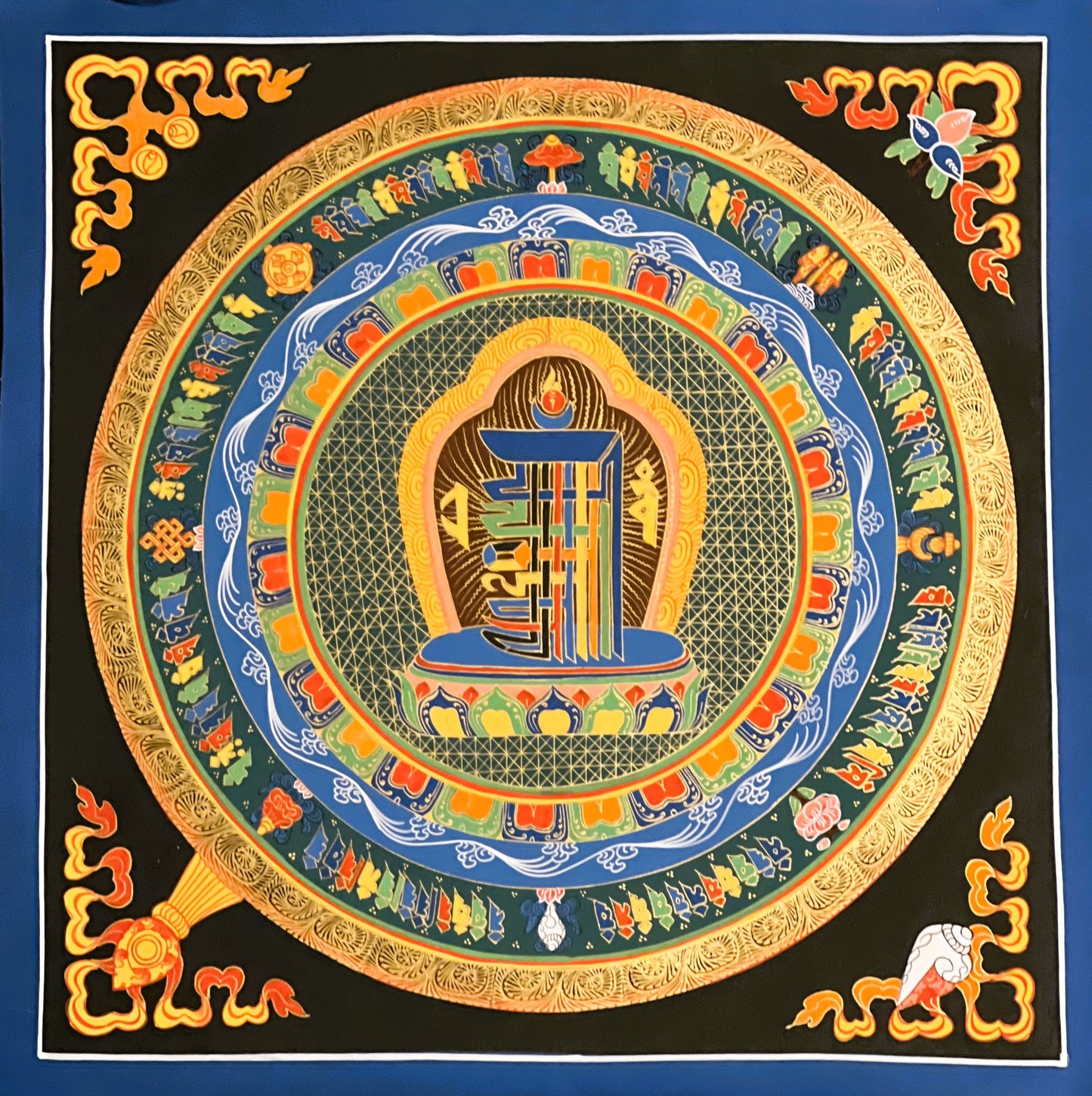 Hand Painted Kalachakra 10 Fold/ 10 Syllable Seed Mantra Mandala Tibetan Thangka Painting Original Meditation Art/Wall Hanging