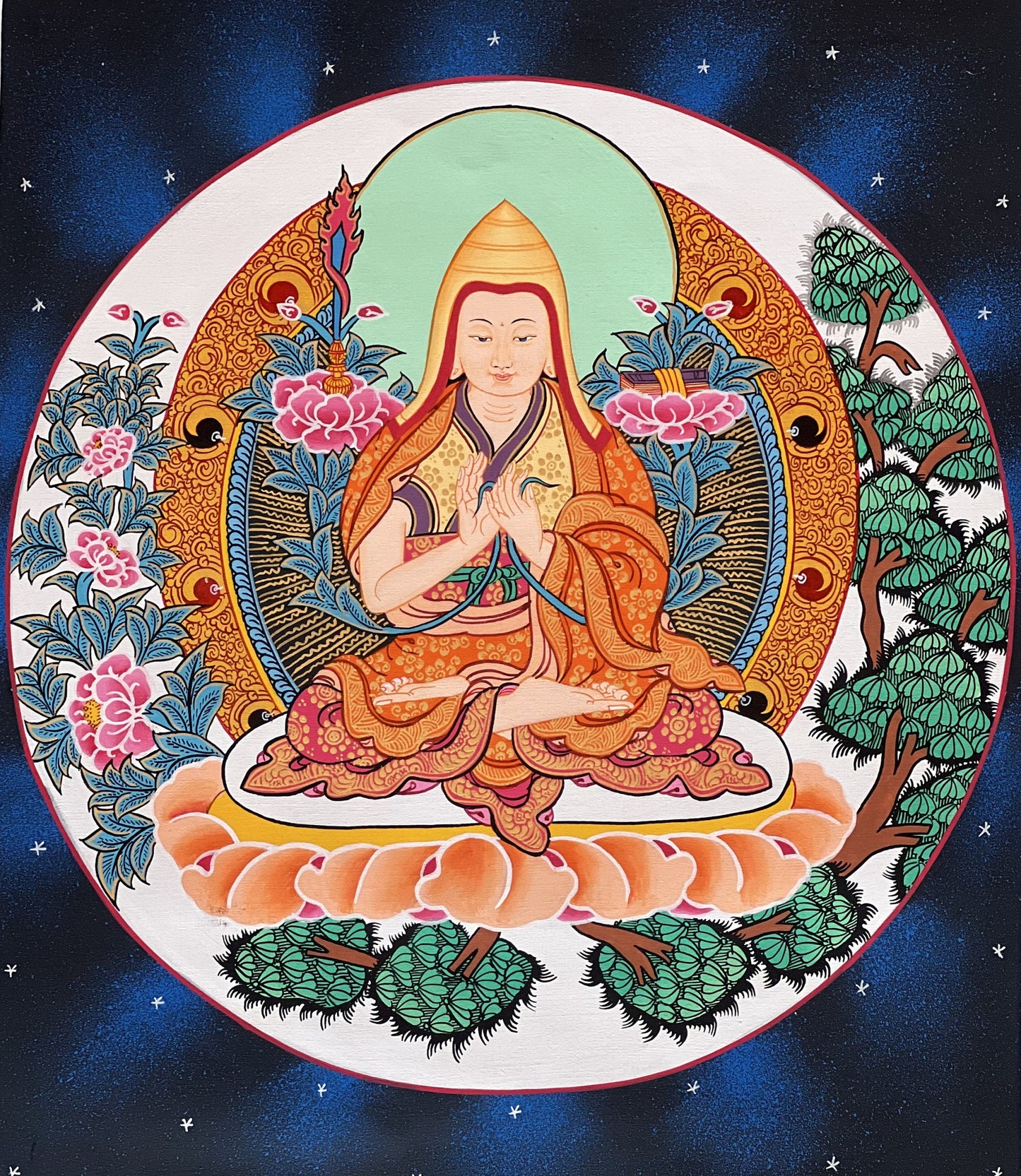 Chongapa or Je Tsongkhapa Chinese Guru High Quality Tibetan Thangka Painting Original Art  from Nepal