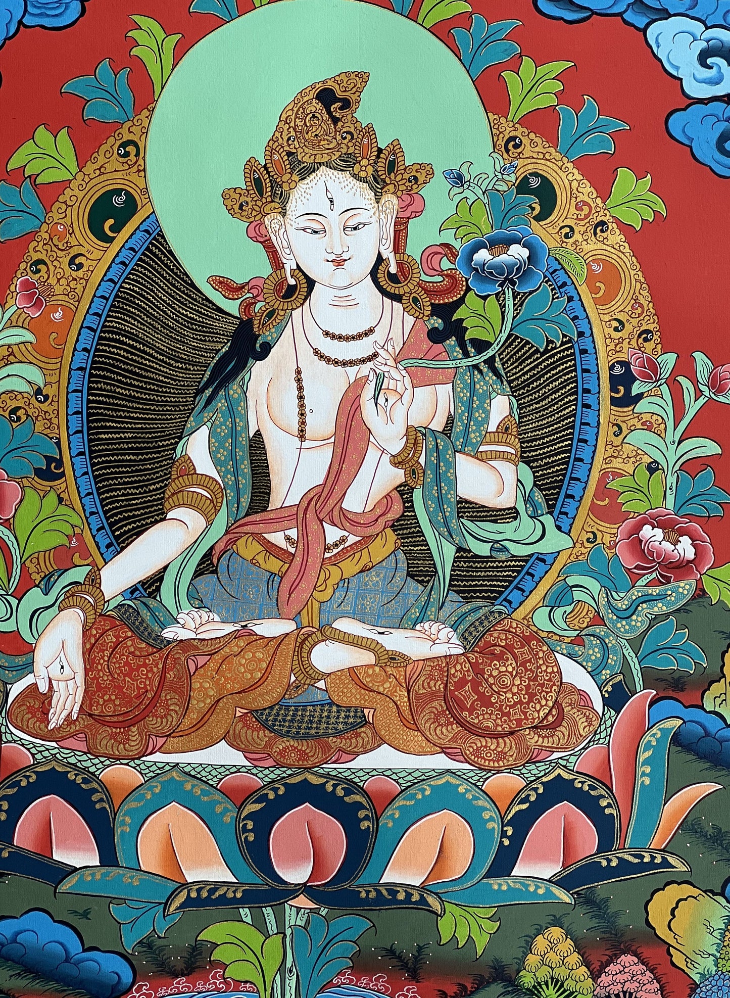 White Tara/Mother Tara/ Mother Goddess Masterpiece Tibetan Thangka Original Hand-Painting Buddhist Meditation Art