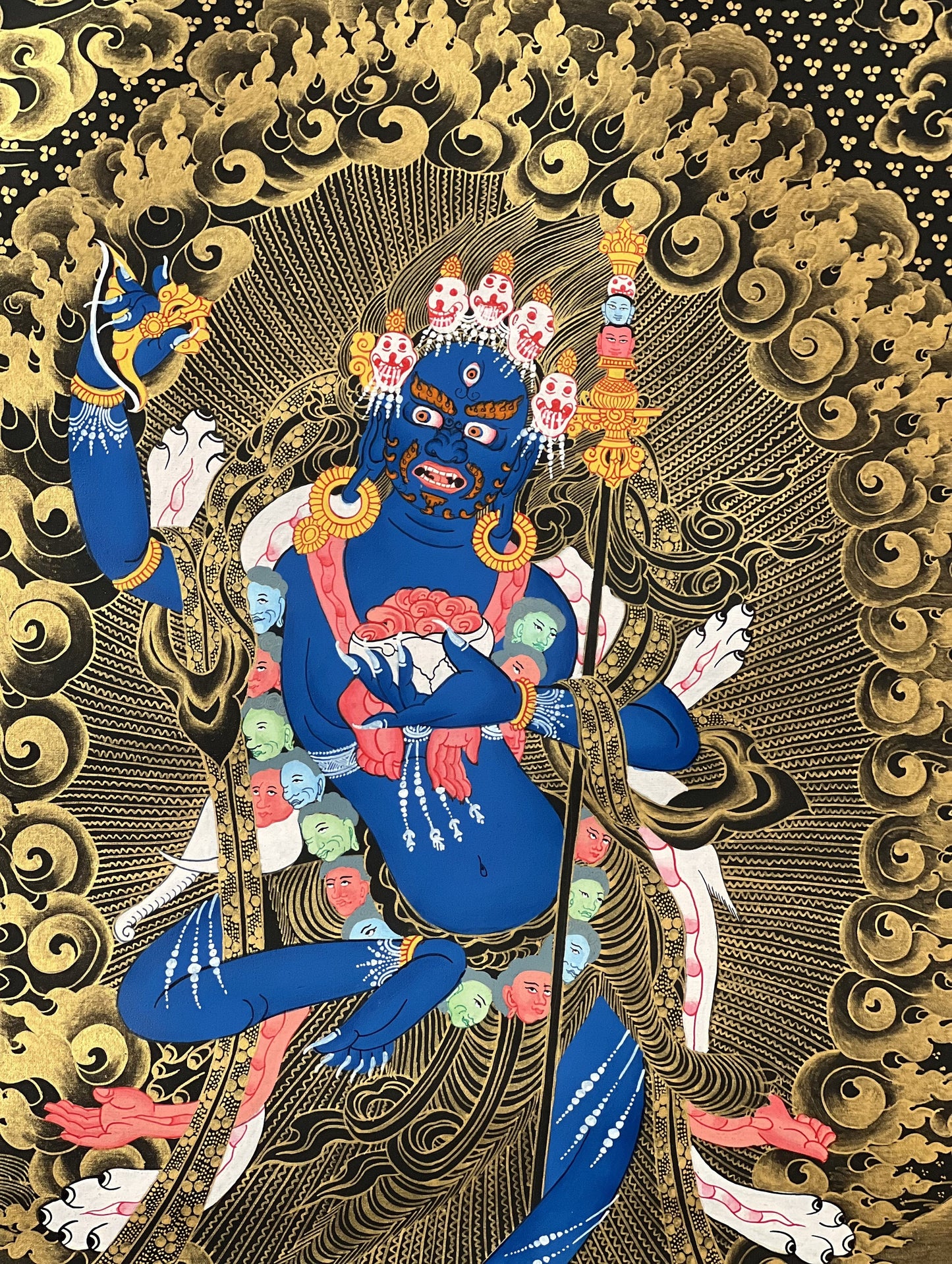 Lion Faced Dakini/ Simhamukhi/ Simhamukhi Yogini/ Female Buddha Original Hand-painted Tibetan Thangka with Premium Silk Brocade