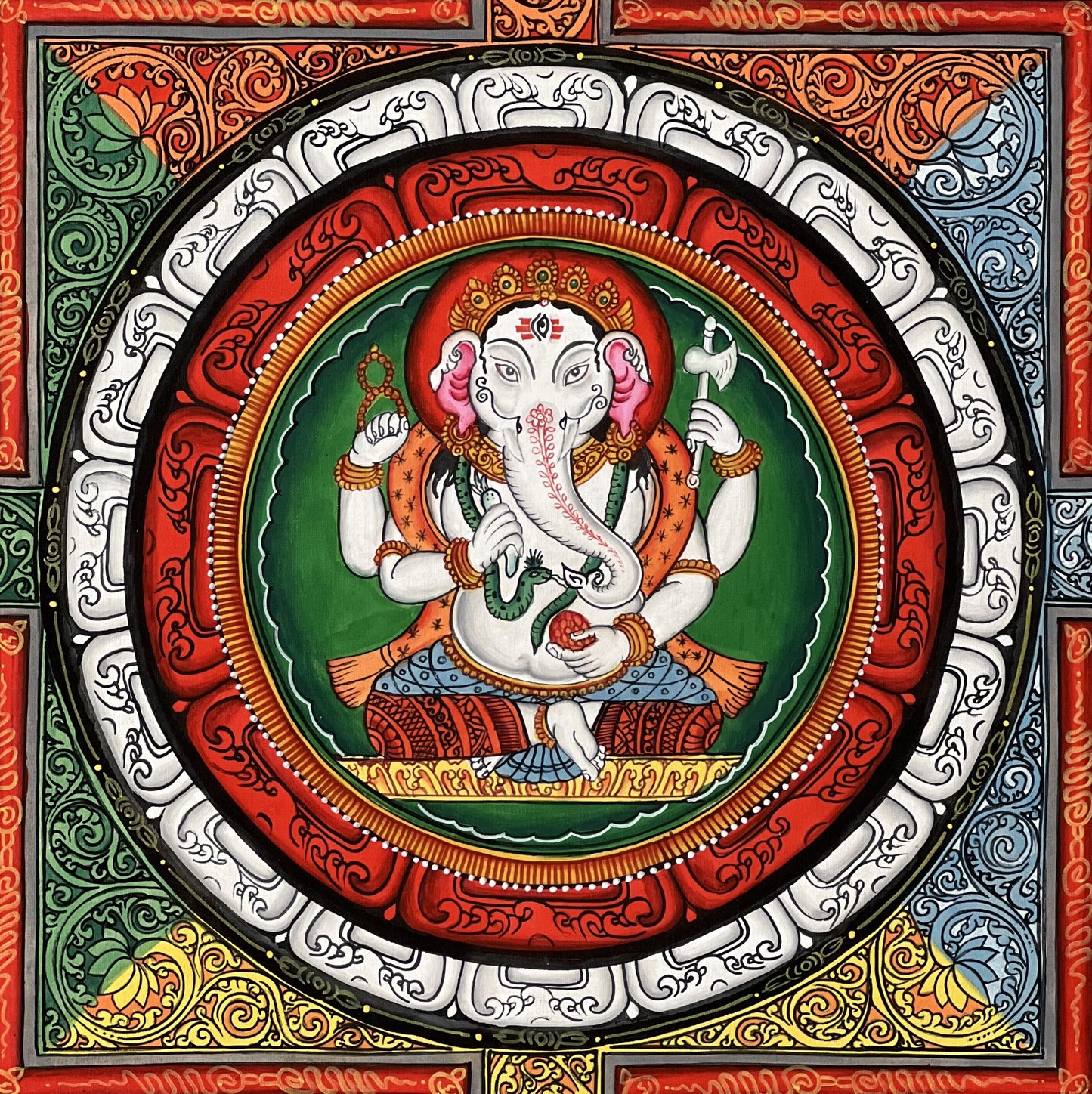 Lord Ganesha/Ganesh/ Ganapati/ Vinayaka, in SriYantra  Master Quality Newari Paubha, Thangka Painting, Original Hand Painting/Meditation Art