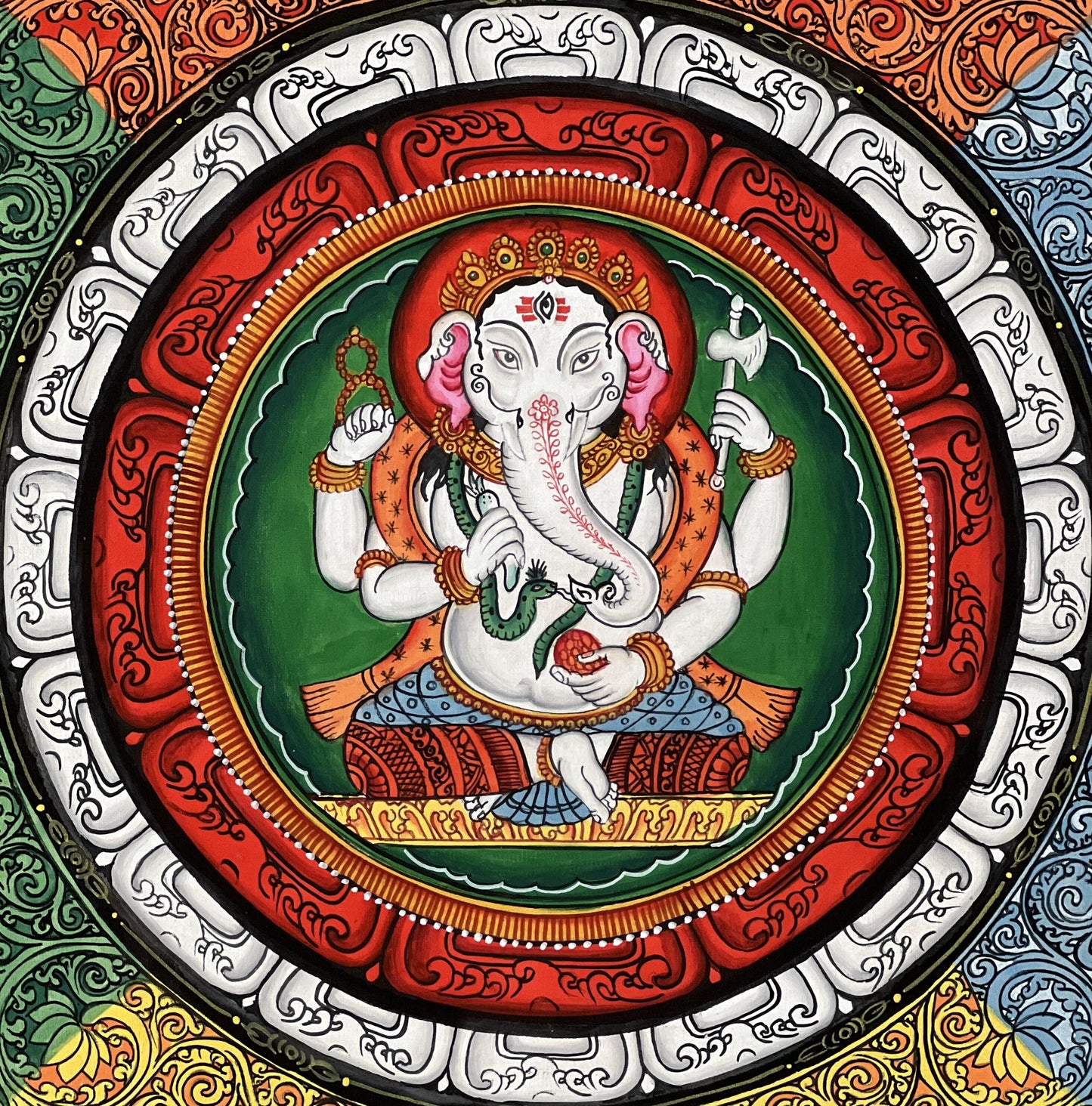 Lord Ganesha/Ganesh/ Ganapati/ Vinayaka, in SriYantra  Master Quality Newari Paubha, Thangka Painting, Original Hand Painting/Meditation Art